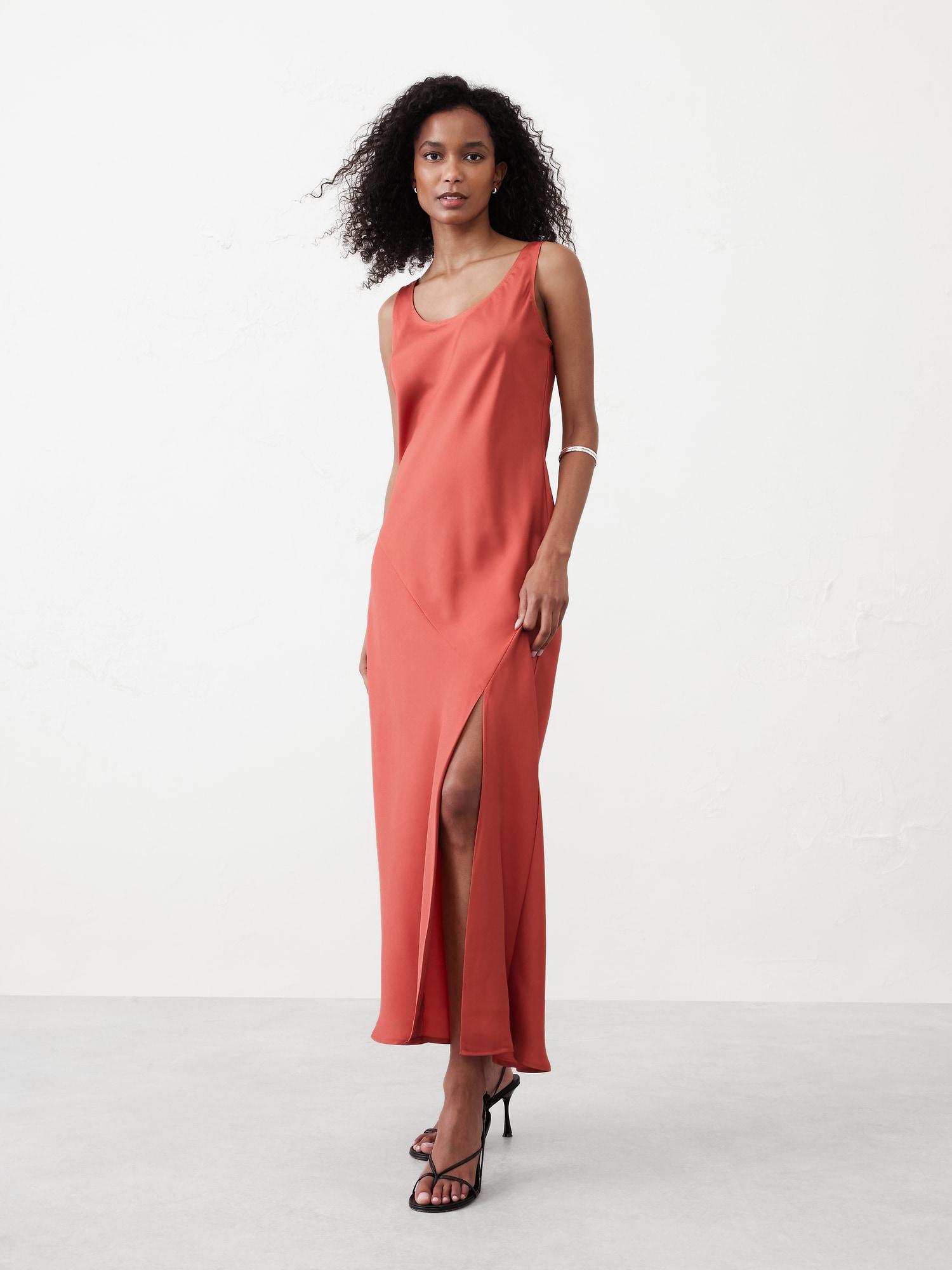 Silky Twill Slit Maxi Dress Product Image