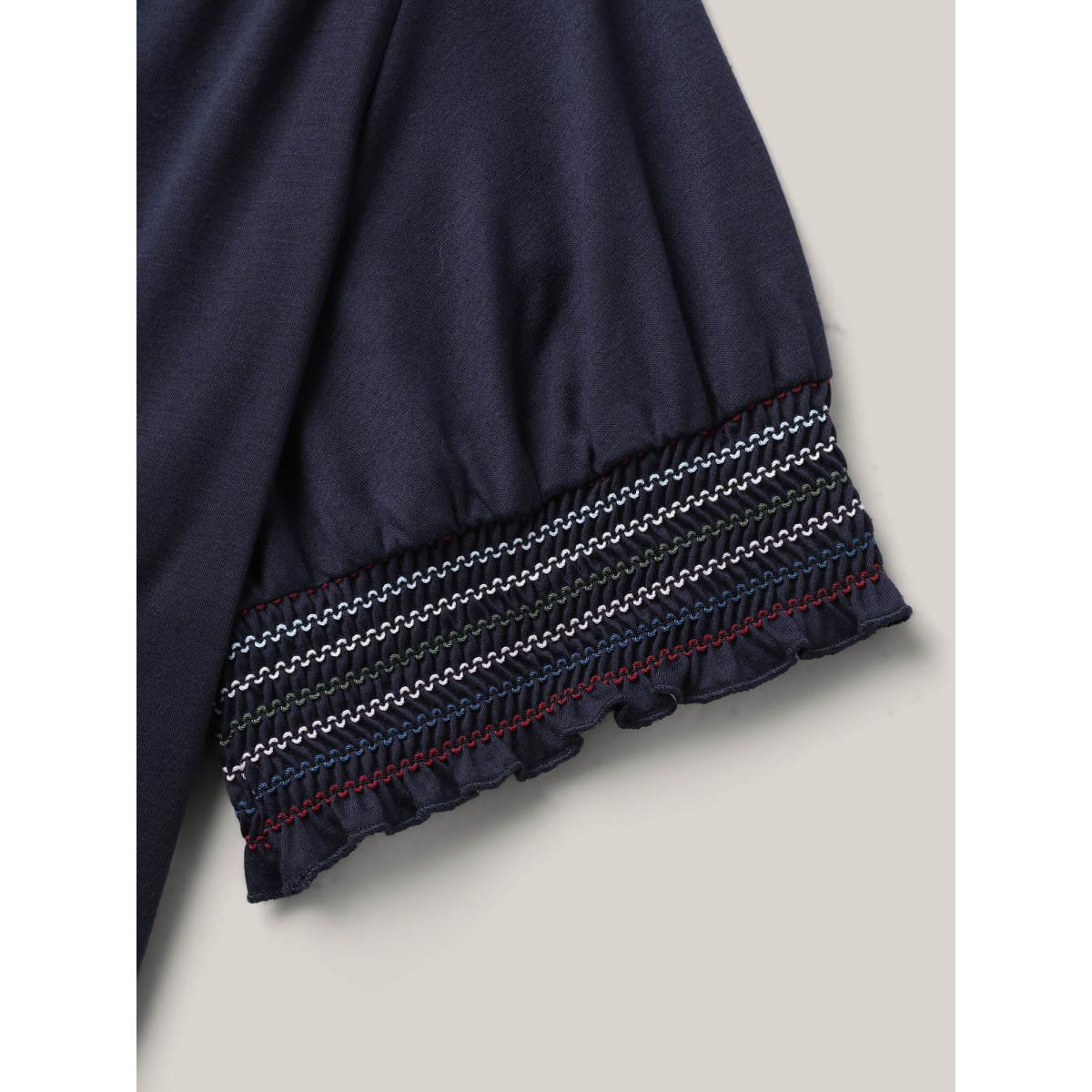 Plus Size Stretchy Colorful Spliced Shirred T-Shirt Midnight Women Leisure Shirred V-neck Casual T-shirts BloomChic 18-20/2X Product Image