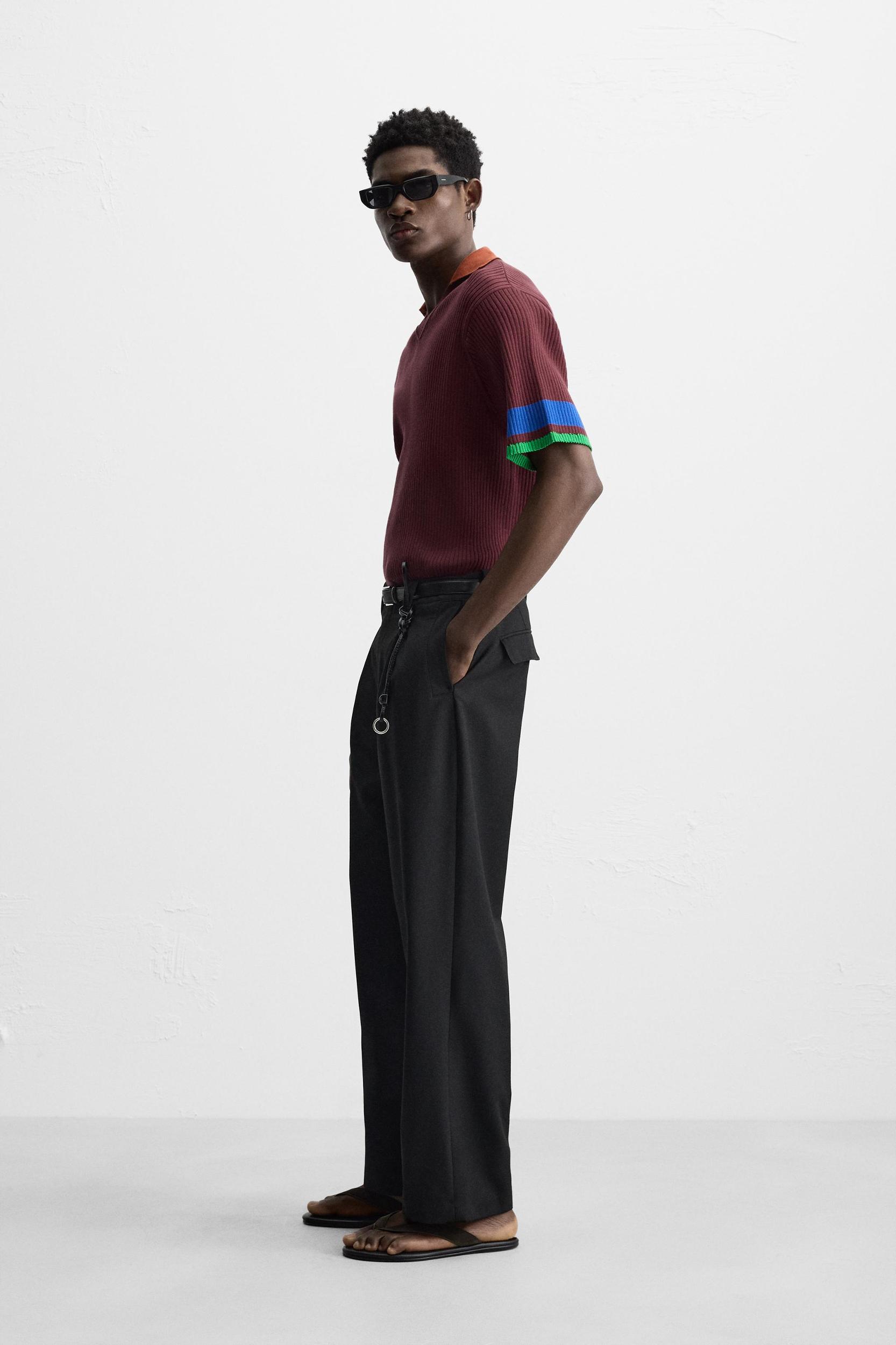 COLOR BLOCK RIBBED KNIT POLO SHIRT Product Image