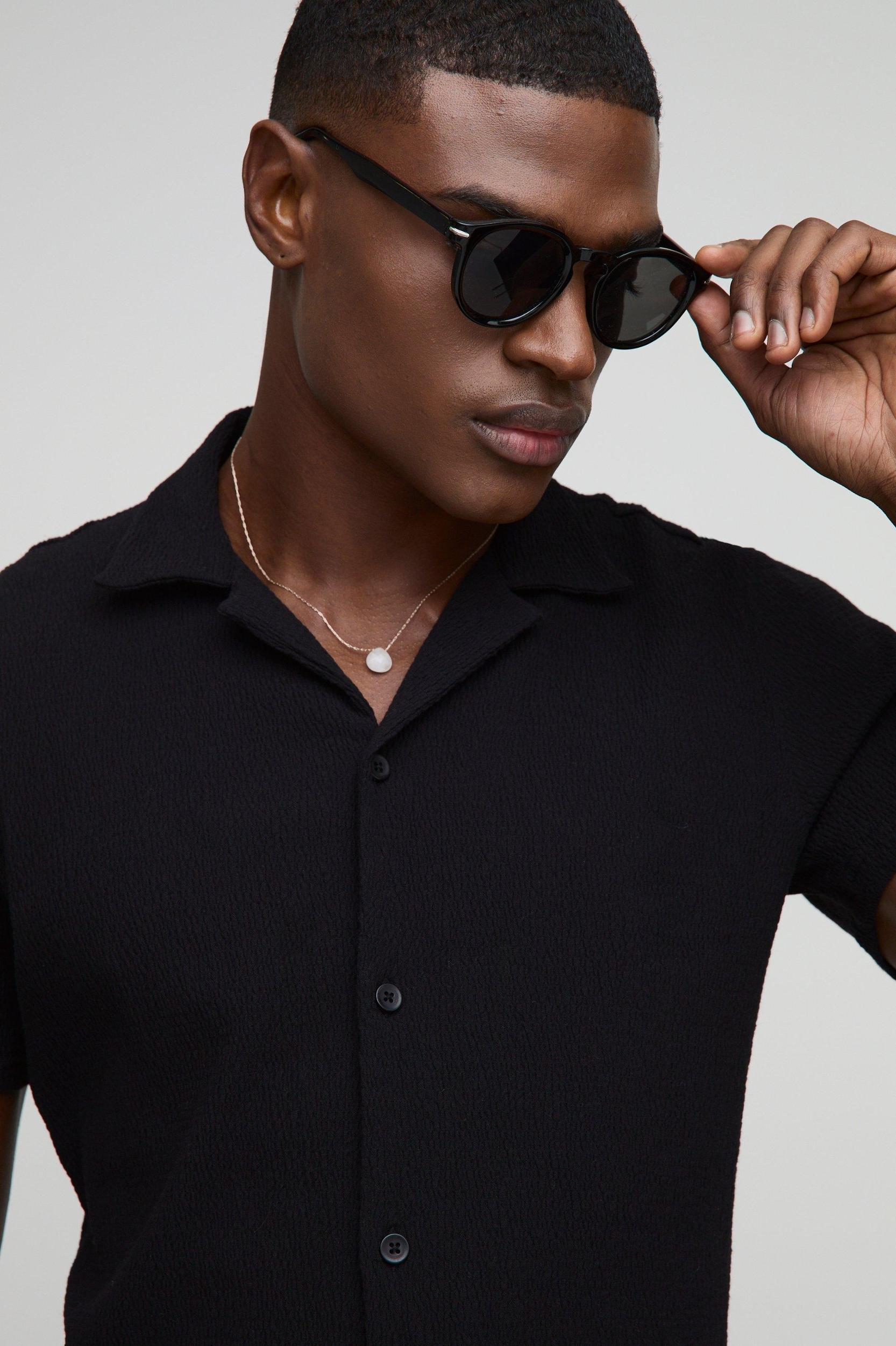 Slim Fit Seersucker Crinkle Shirt | boohooMAN USA Product Image
