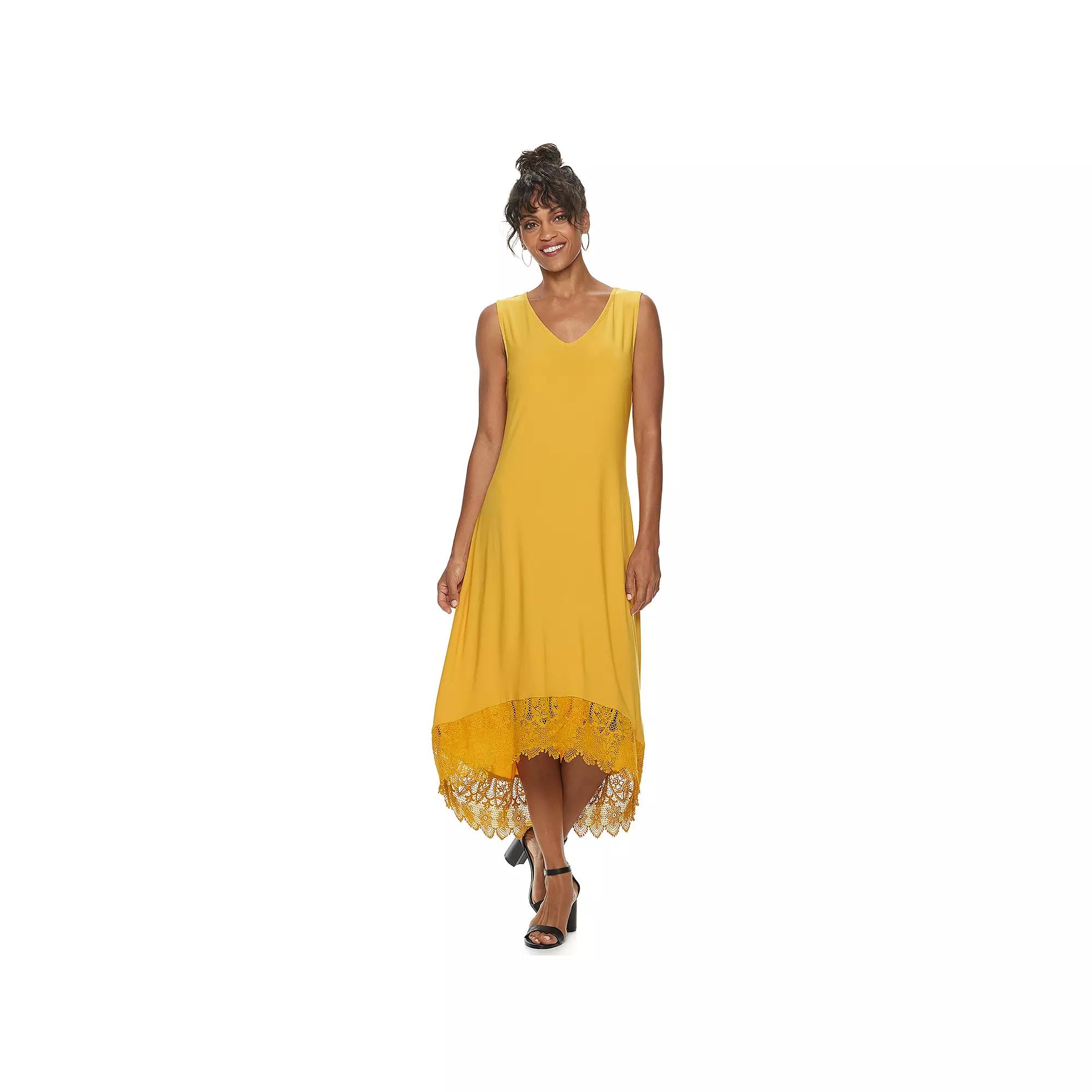 Women's Nina Leonard Crochet-Hem Midi Dress, Size: Medium, Yellow Product Image