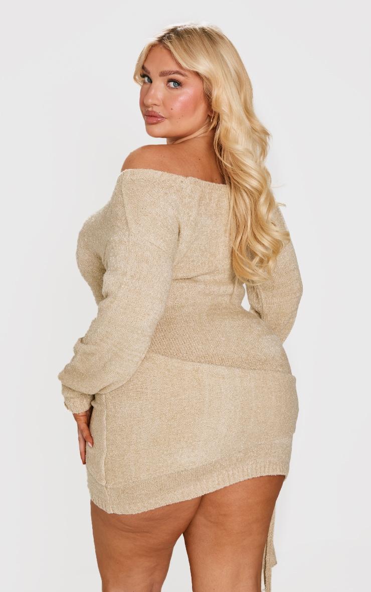 Plus Deep Nude Bardot Knot Mini Dress Product Image