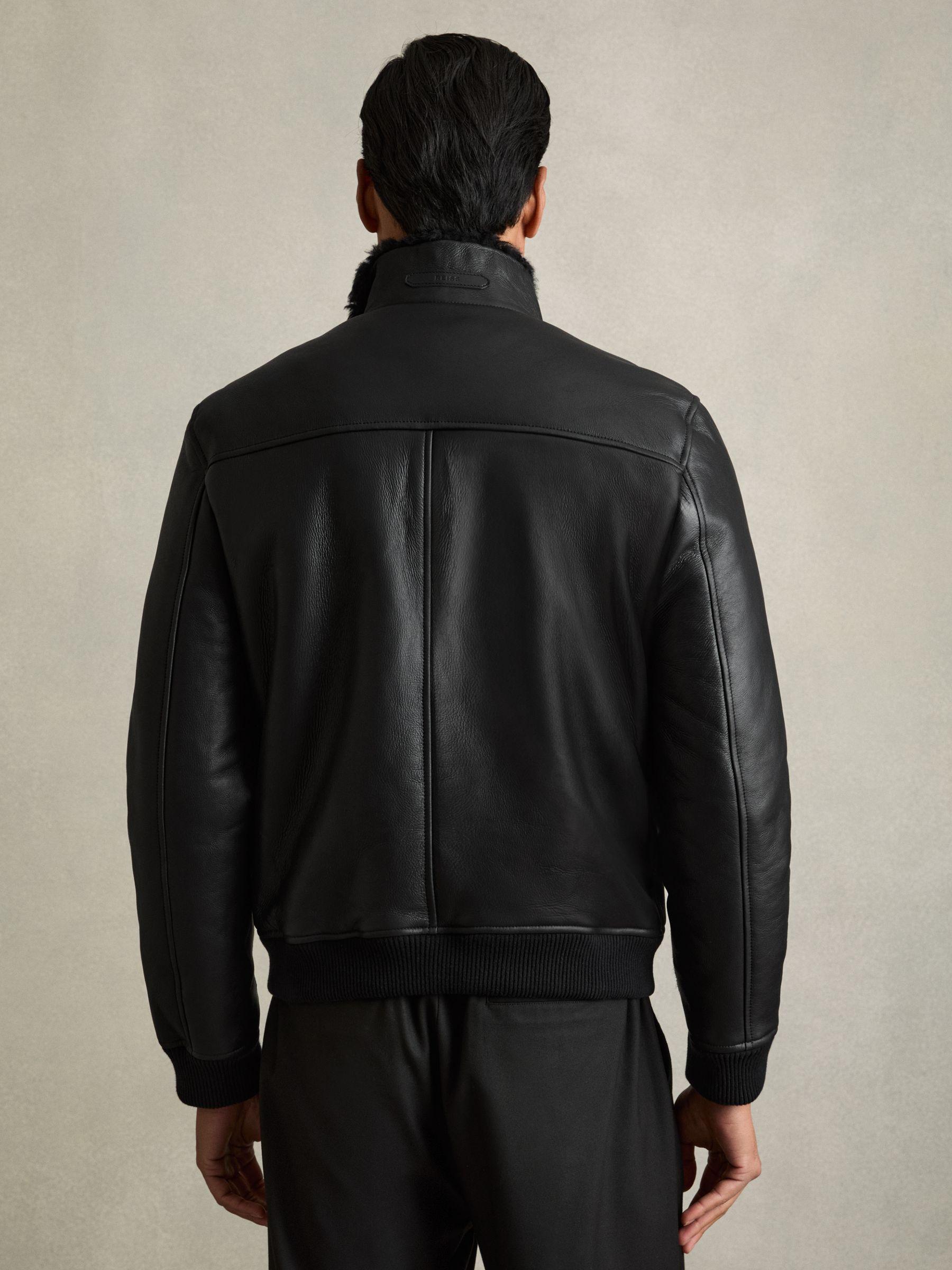 Shearling Lined Leather Jacket in Black Product Image