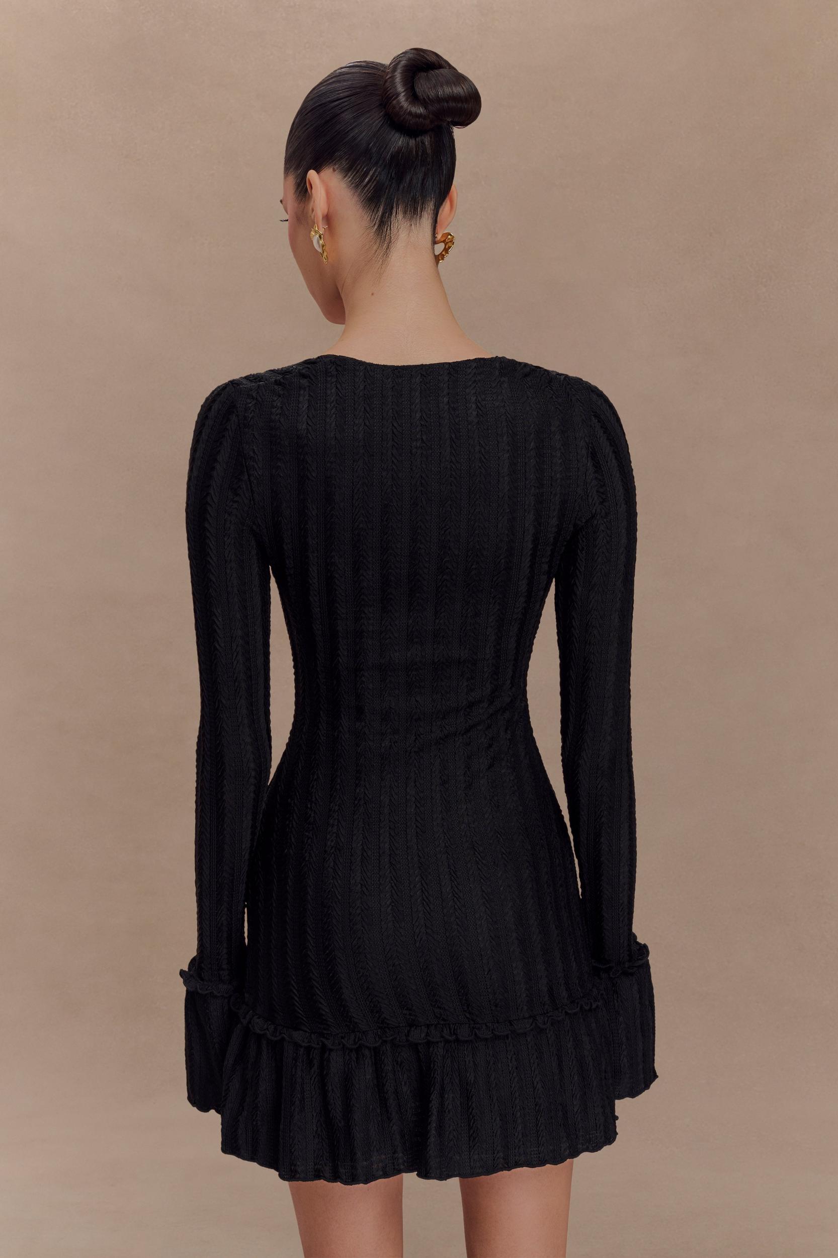 Daphne Pointelle Long Sleeve Mini Dress - Black Product Image