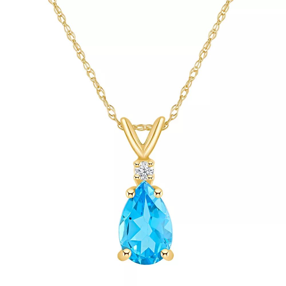 Celebration Gems 14k Gold Pear Shaped Blue Topaz & Diamond Accent Pendant Necklace, Women's,  Product Image