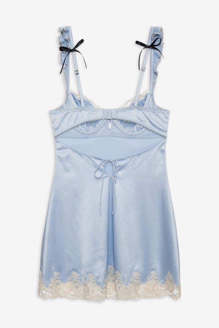 Sweetheart Satin Slip Dress — Dusty Blue Product Image