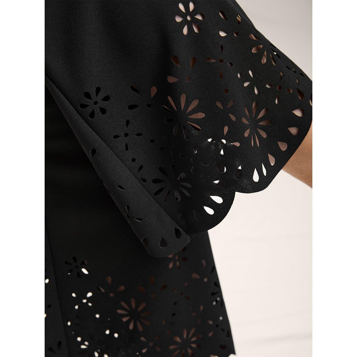 Plus Size Scalloped Laser Cut Bootcut Pants Women Black Elegant Bootcut Mid Rise Everyday-Elegant Pants BloomChic 28/5X Product Image