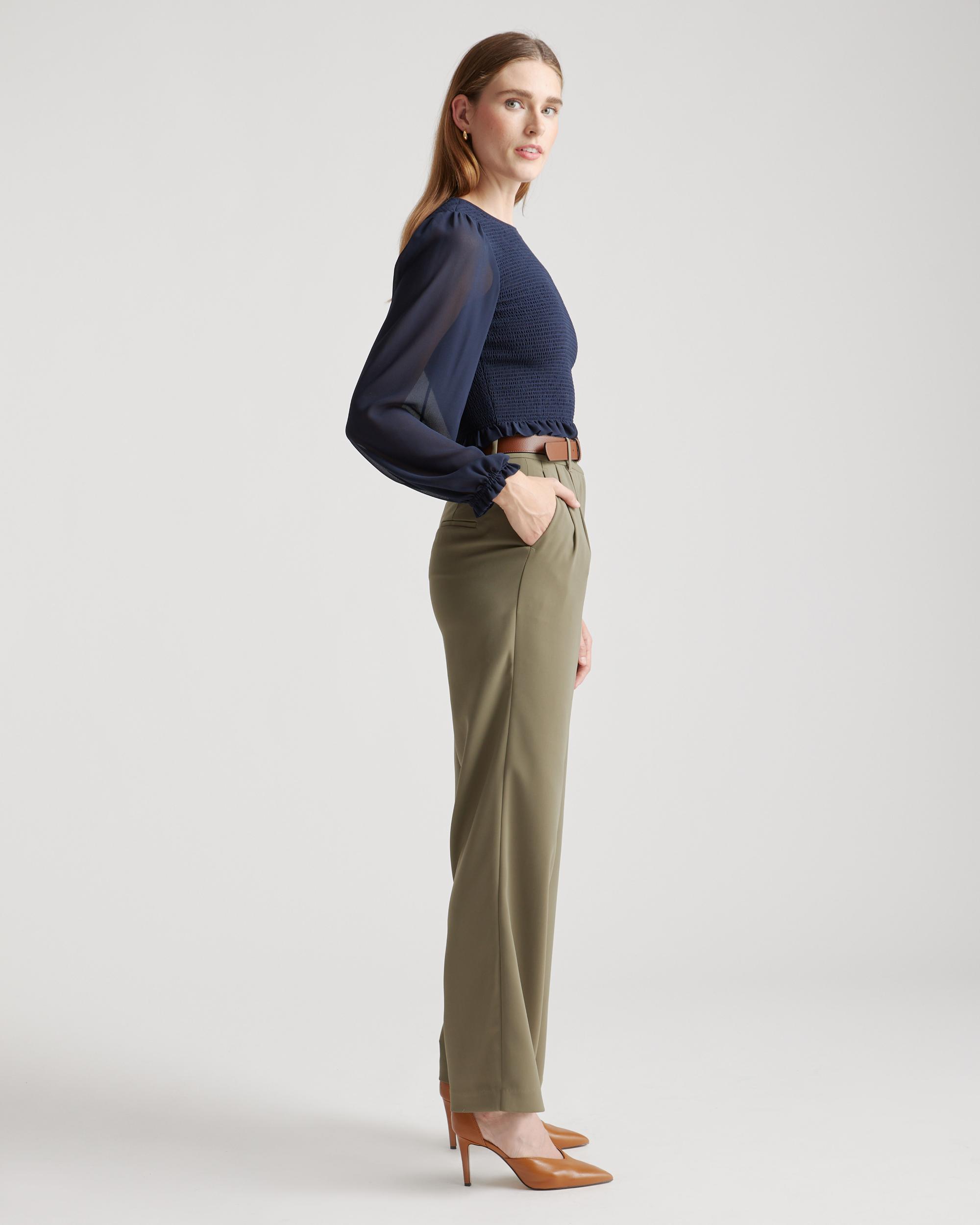 Quince | Women's Chiffon Cropped Smocked Blouse Size XS, Recycled Polyester Product Image