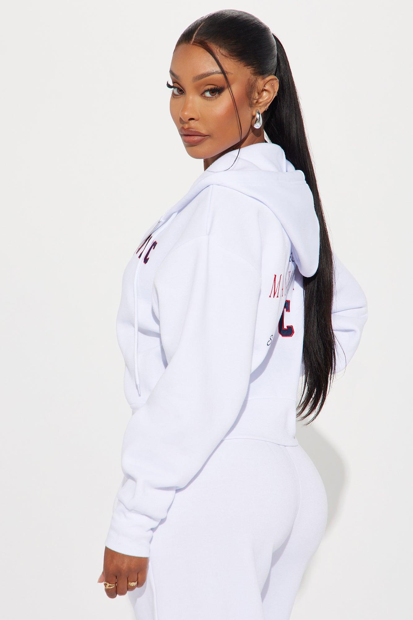 New York Cropped Zip Front Hoodie - White Product Image