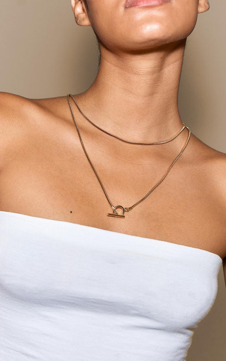 Gold Snake Chain T Bar Layered Necklace Product Image