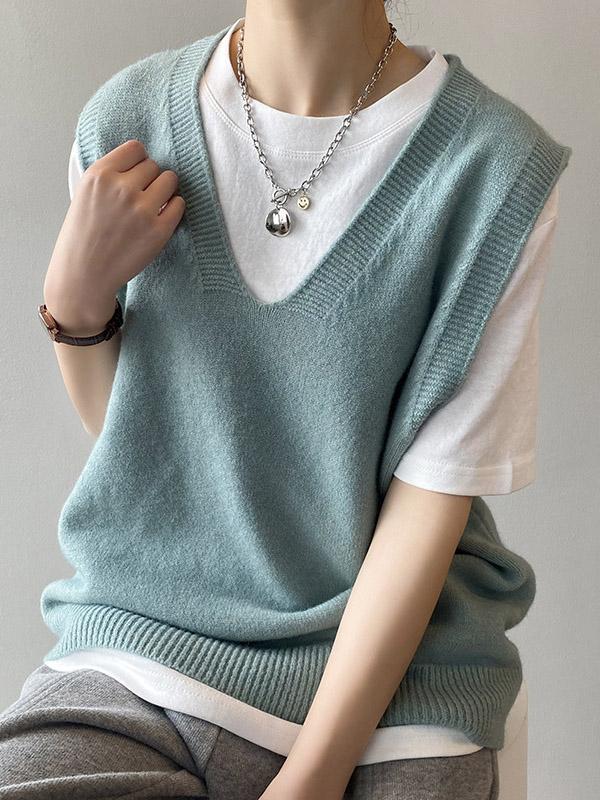 Simple 9 Colors V-Neck Loose Sleeveless Vest Product Image