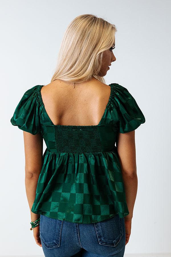 Wildly In Love Satin Babydoll Top In Hunter Green Product Image