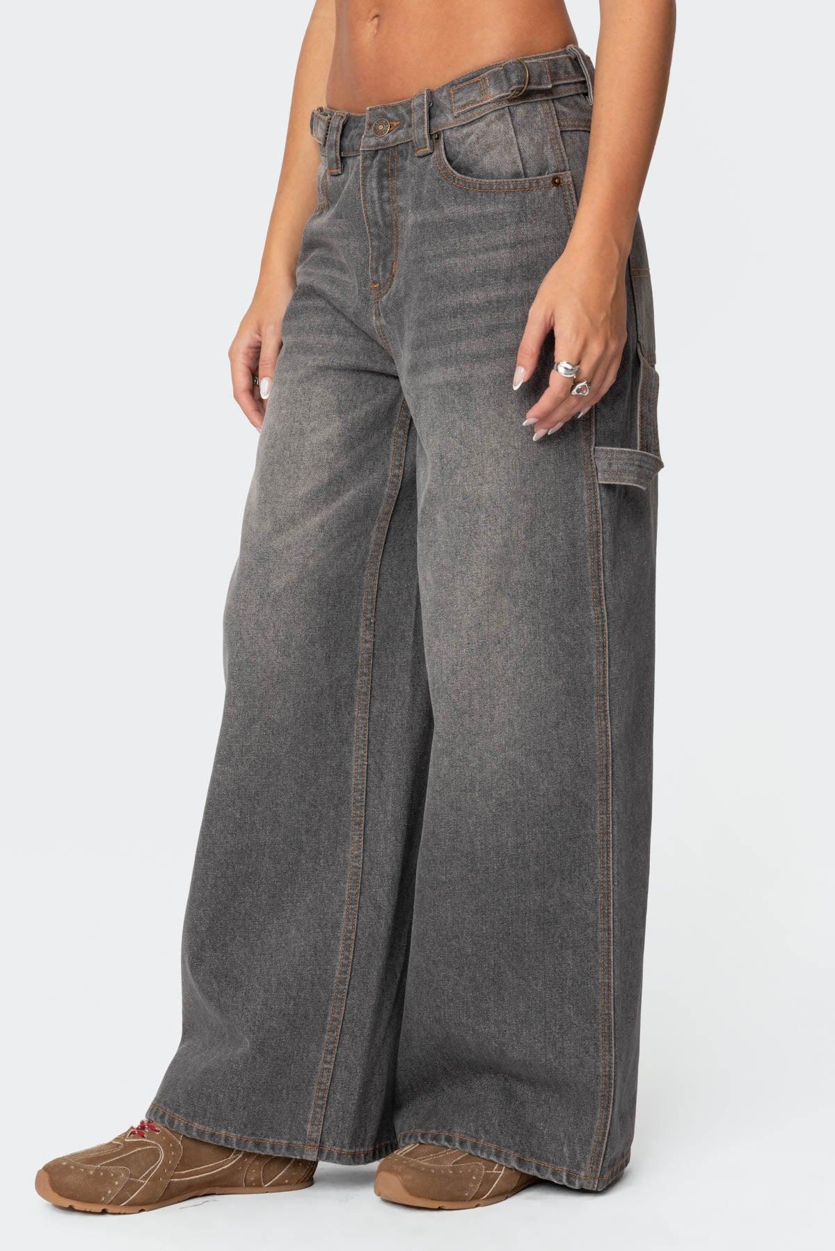 Baggy Washed Low Rise Carpenter Jeans Product Image