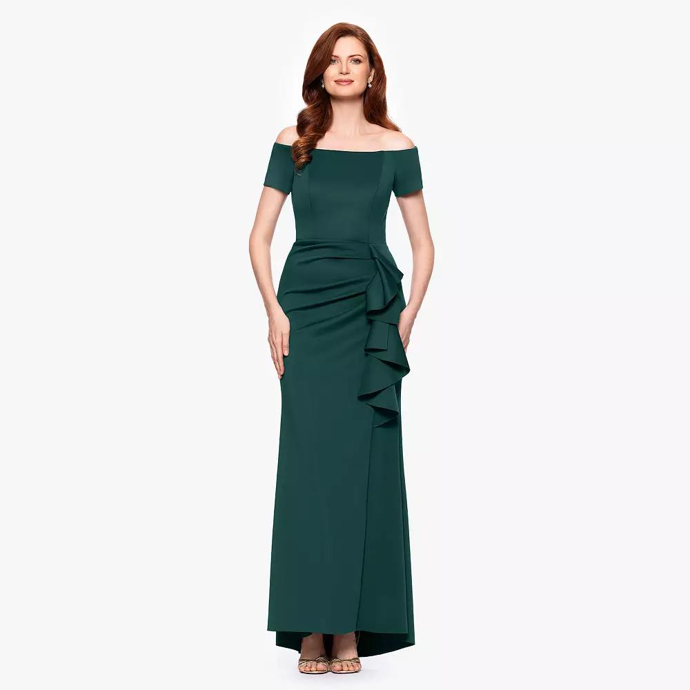 Women's X Evenings Long Techno Scuba Off The Shoulder Ruffle Detail Dress,  Product Image