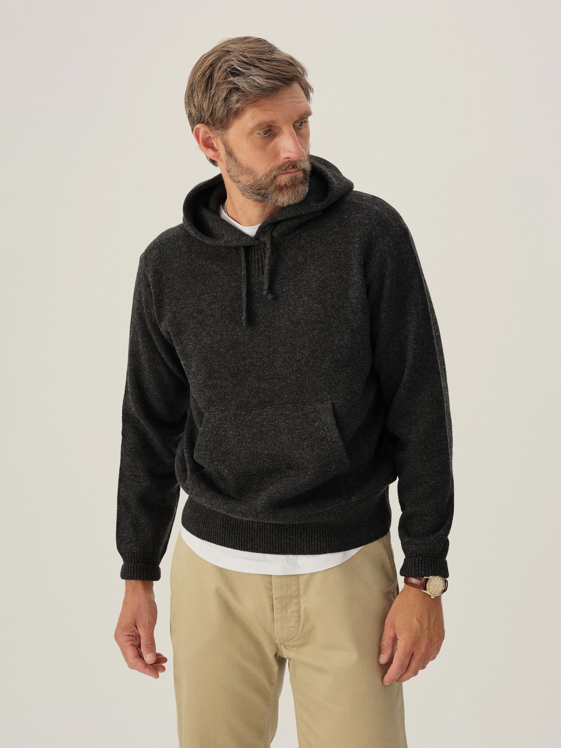 Charcoal Loopback Wool Hooded Sweatshirt Product Image
