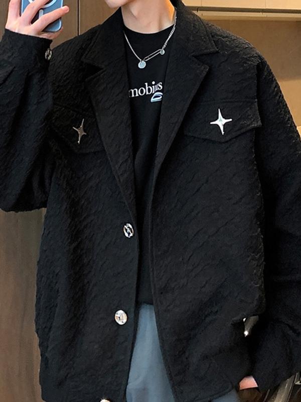 Men's Textured Metal Star Decor Shawl Neck Jacket Product Image