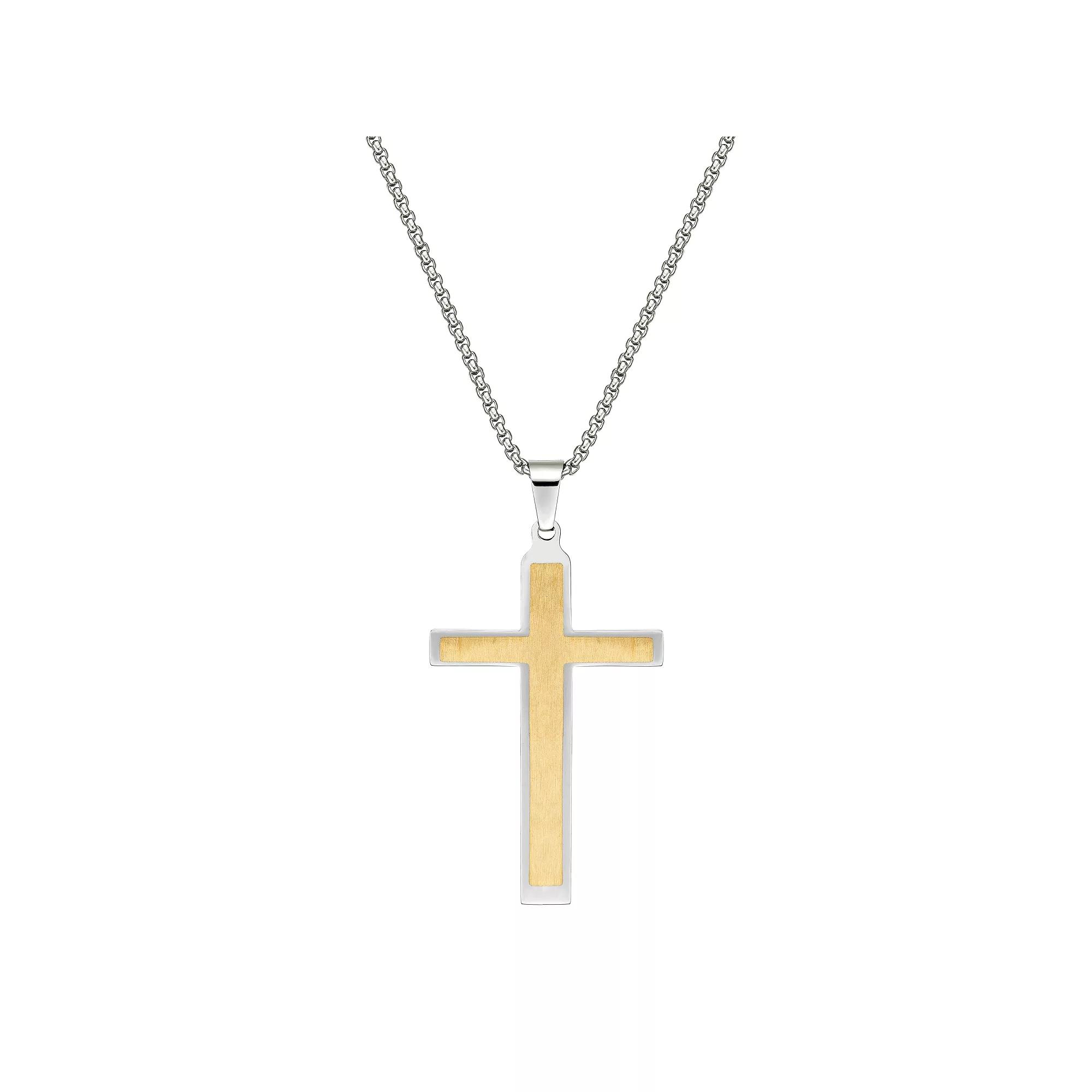 LYNX Stainless Steel Layered Two-Tone Cross Pendant - Men's, Size: 24", Two Tone Product Image