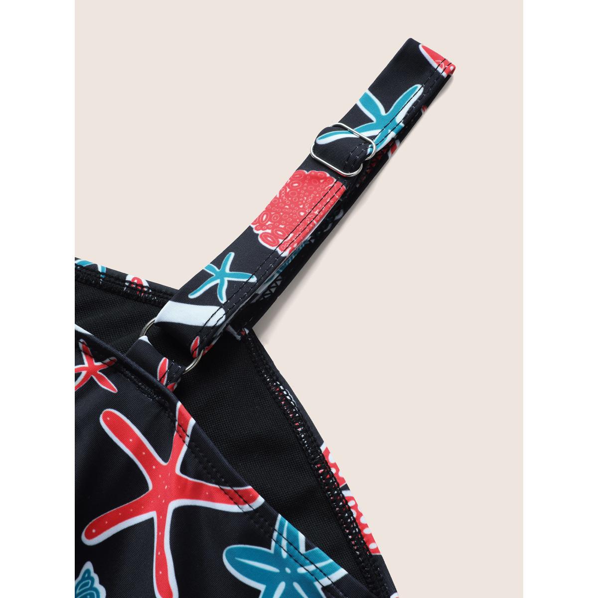 Plus Size Marine Elements Twist Front Gathered Swim Dress Women's Swimwear Black Beach Bodycon V-neck High stretch Curve Swim Dresses BloomChic 30/6X Product Image