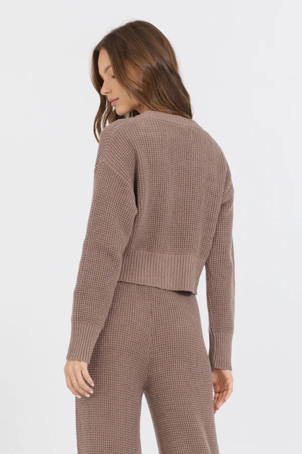 Heather Brown Waffle Knit Flared Pant Product Image