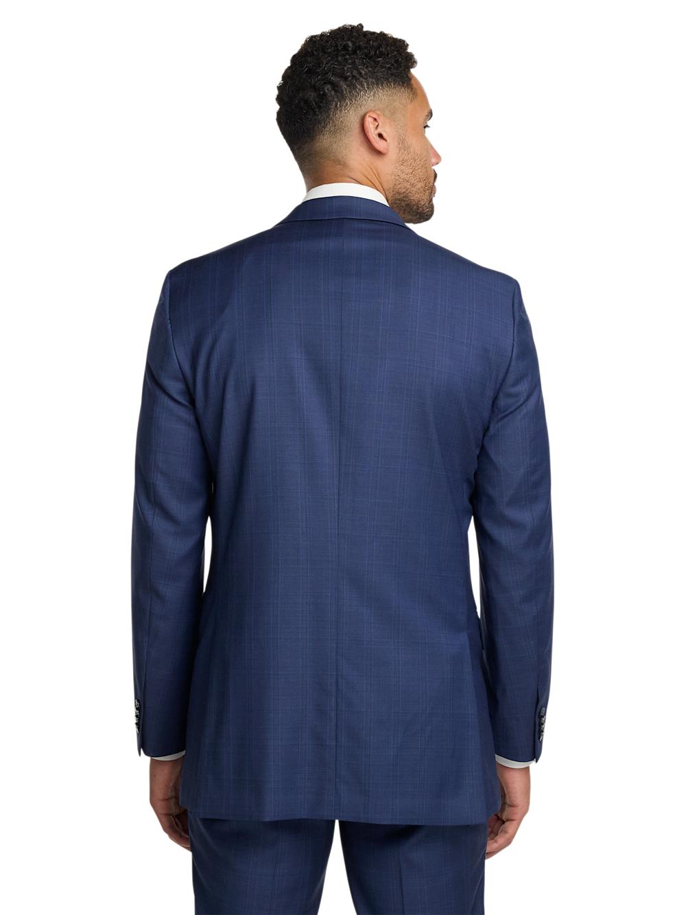 Wool Blend Plaid Single Breasted Notch Lapel Suit - Blue Product Image