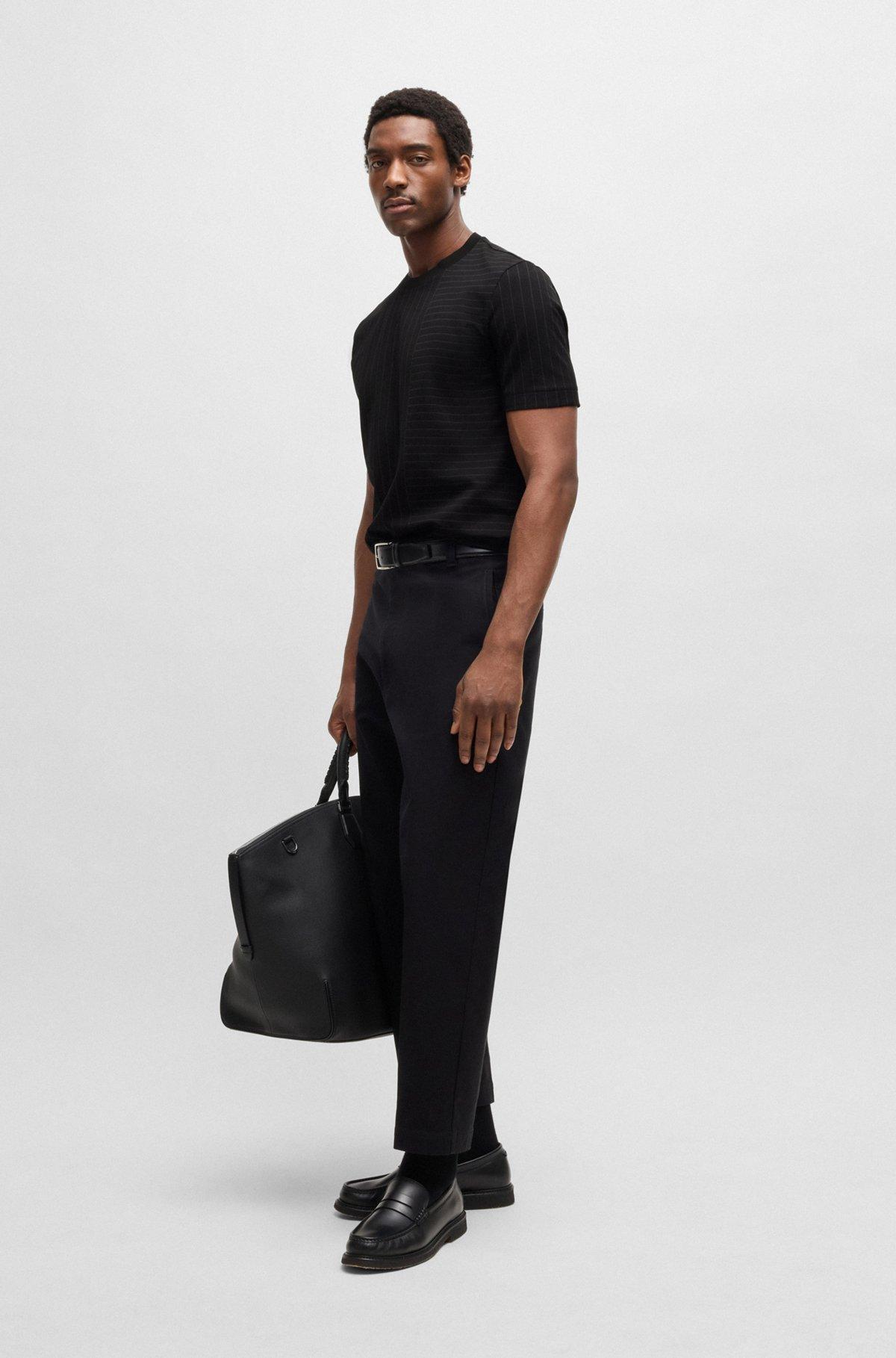 BOSS - Mercerized-cotton T-shirt with mixed stripes - Black Product Image