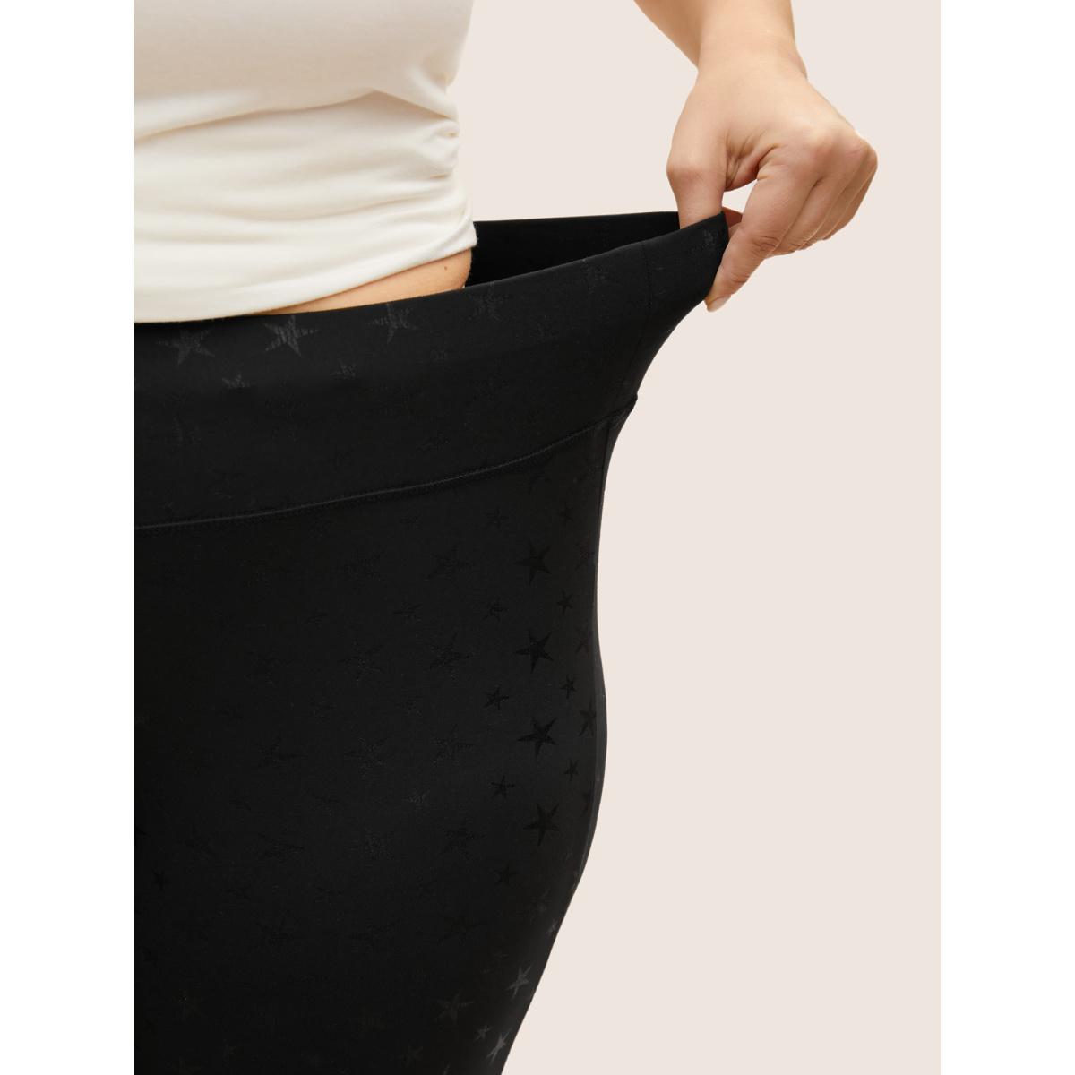 Plus Size Star Glitter High Stretch Split Hem Leggings Women Black Casual High stretch Skinny Mid Rise Everyday Leggings BloomChic 22-24/3X Product Image