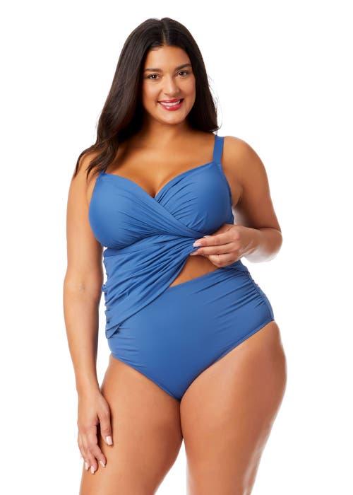 Anne Cole Plus Women's Plus Gradient Floral Twist Front Underwire Tankini Swim Top in Slate Blue at Nordstrom, Size 16W Product Image