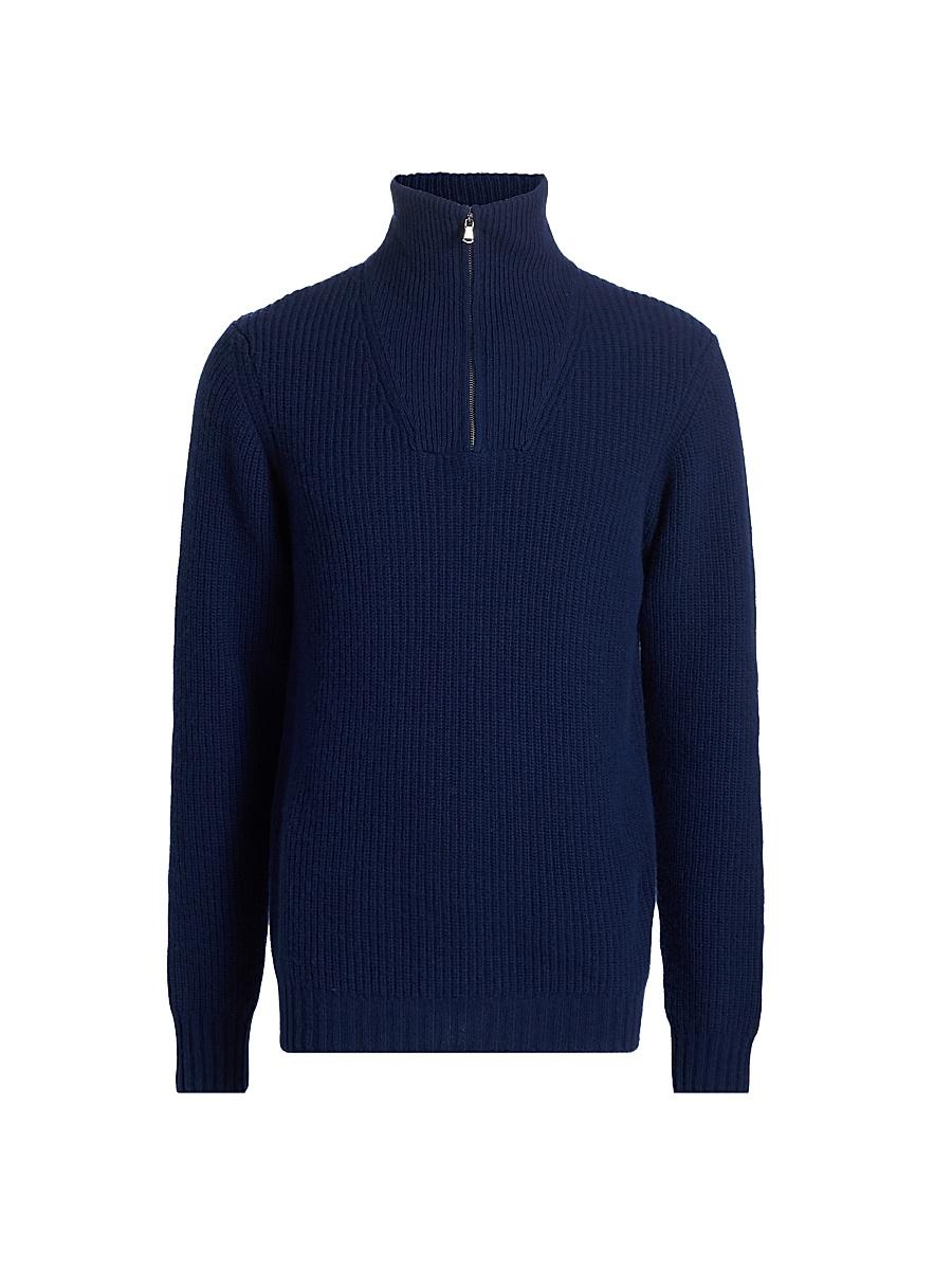 Mens COLLECTION Modern Rib-Knit Wool Half-Zip Sweater Product Image