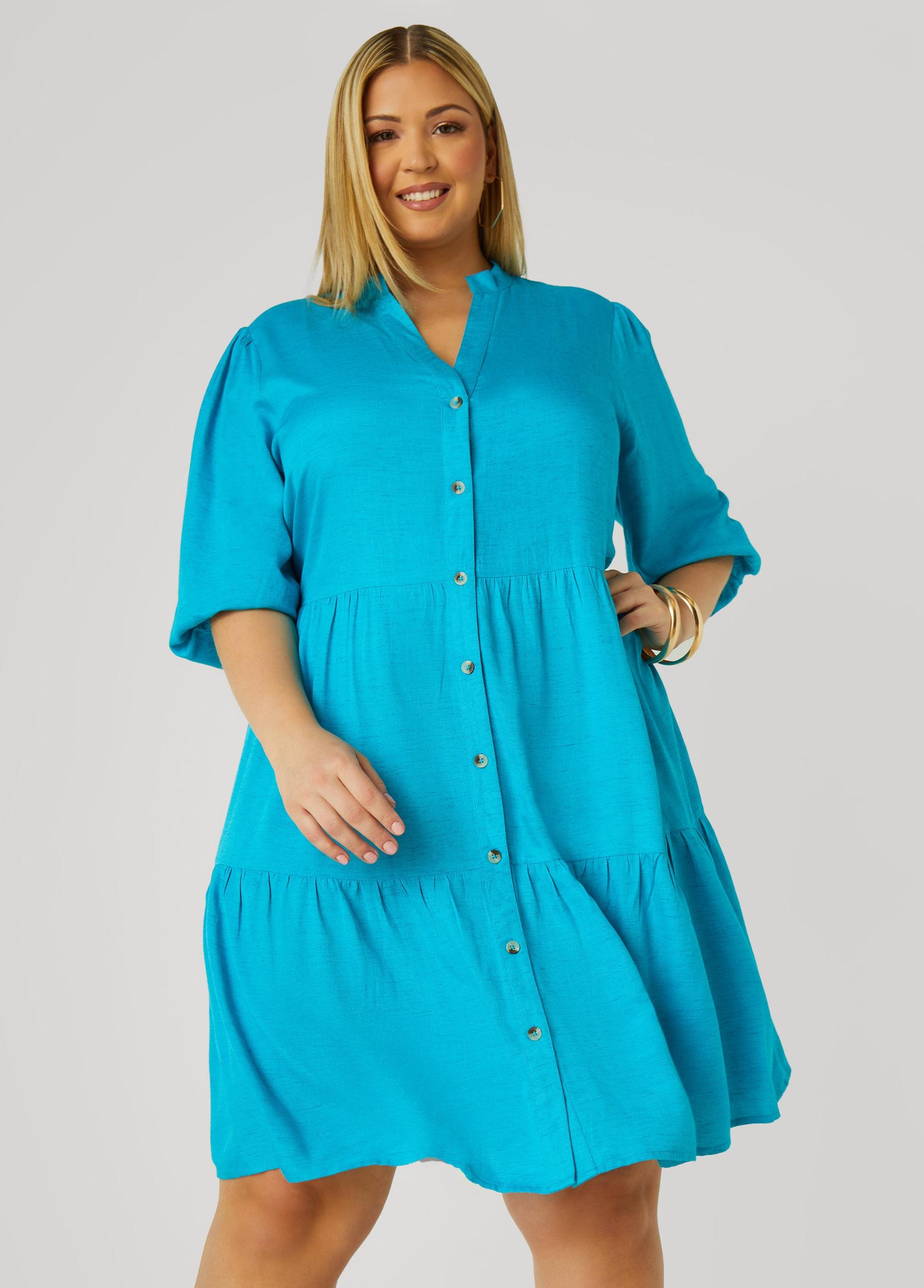 Plus Size Flounced Woven Shirtdress Ashley Stewart Product Image