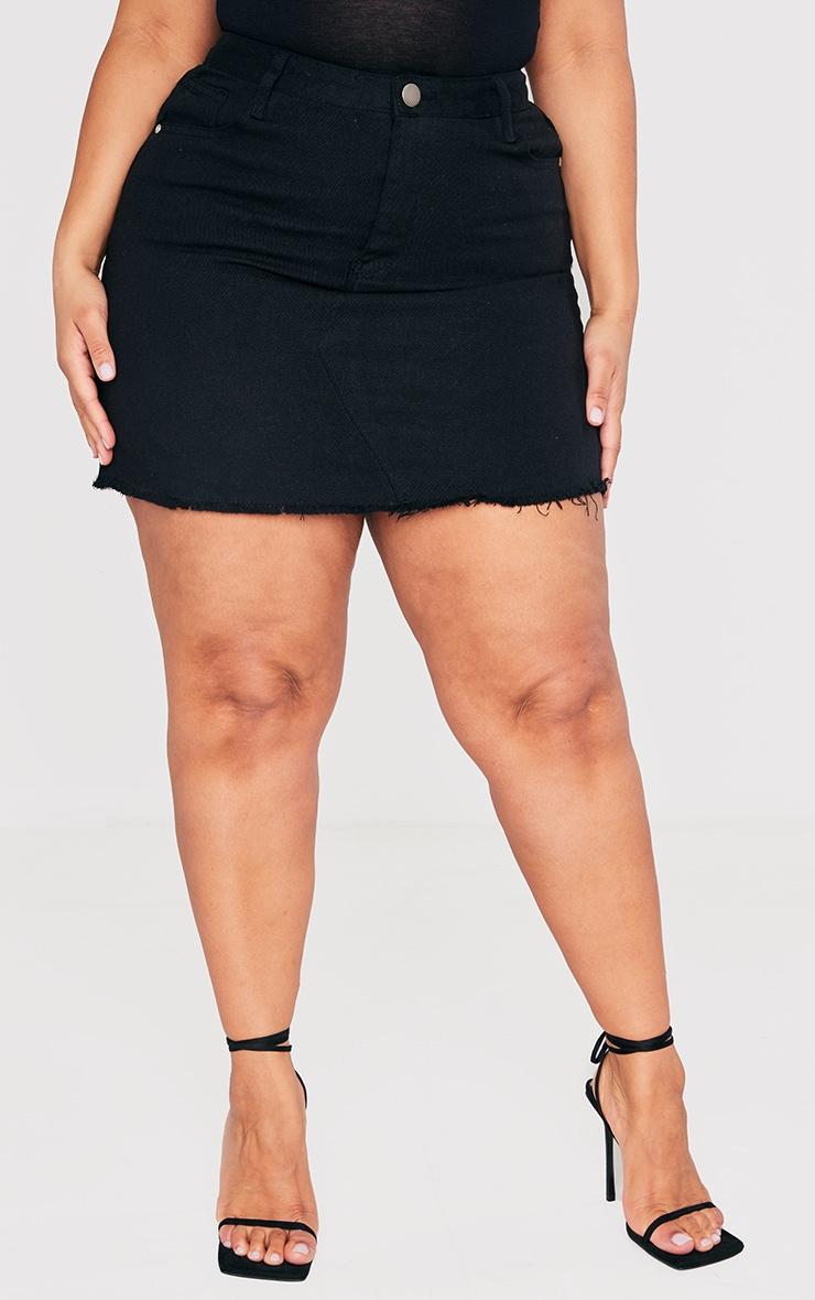 Plus Basic Black Denim Skirt Product Image