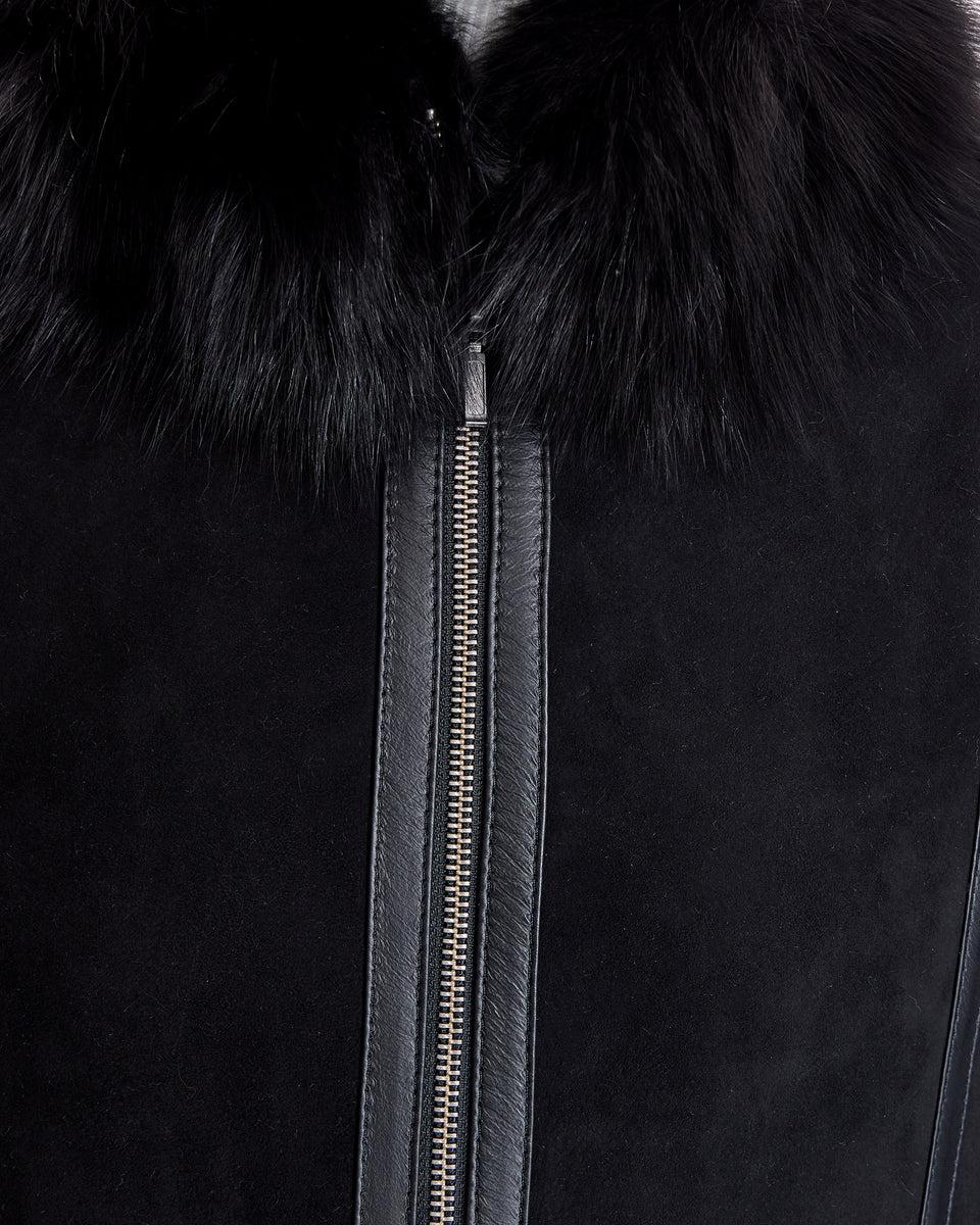 Shearling Lamb Jacket with Fox Stand Collar Product Image