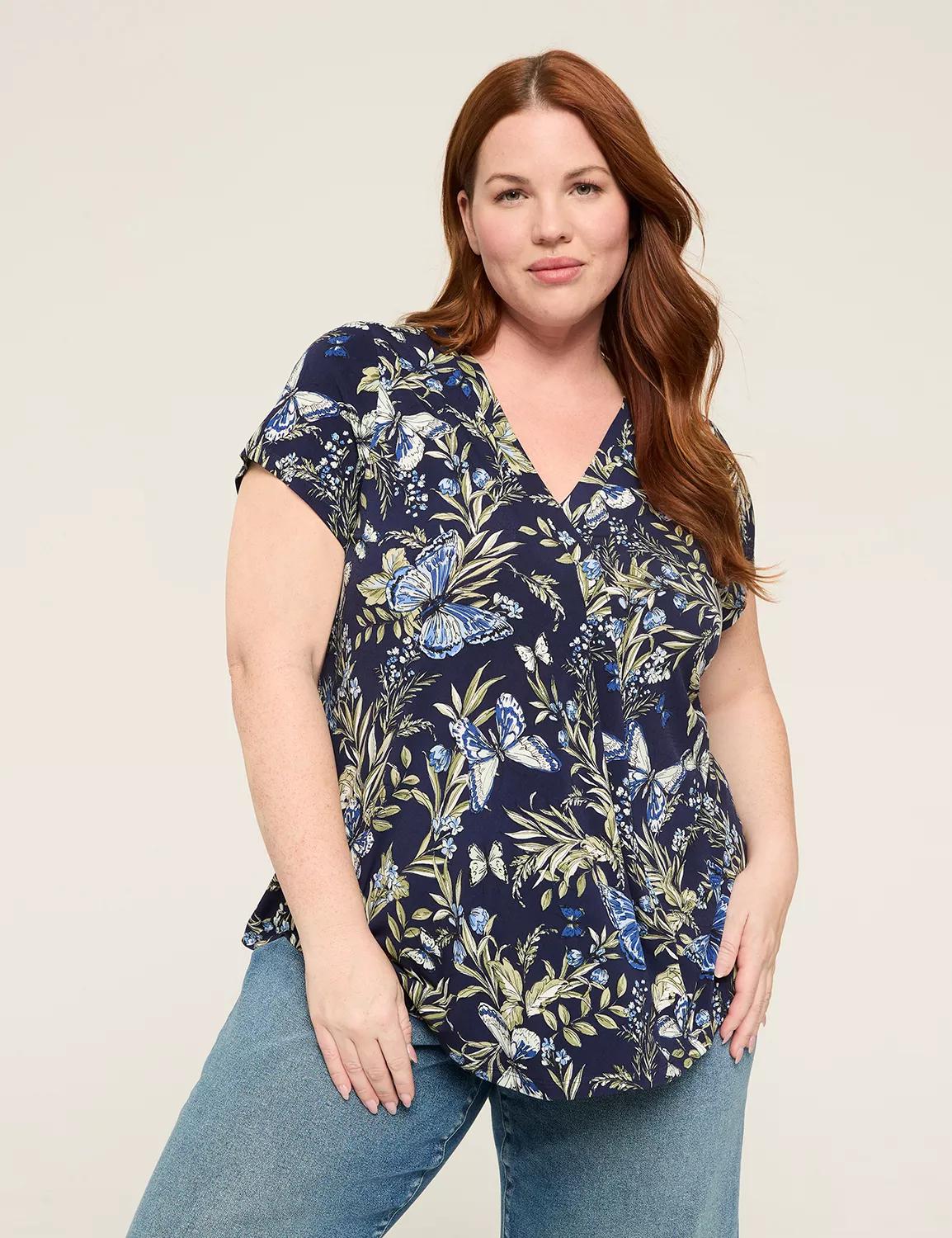 Cap-Sleeve Pleat-Front Top Product Image