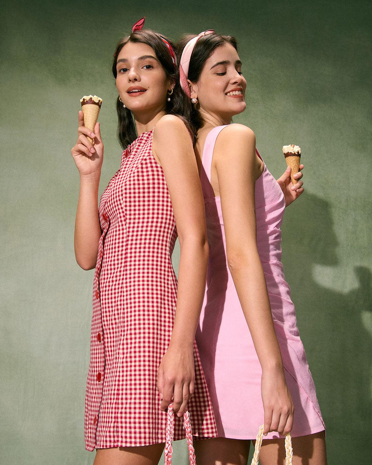 The Red Boat Neck Plaid Mini Dress Product Image