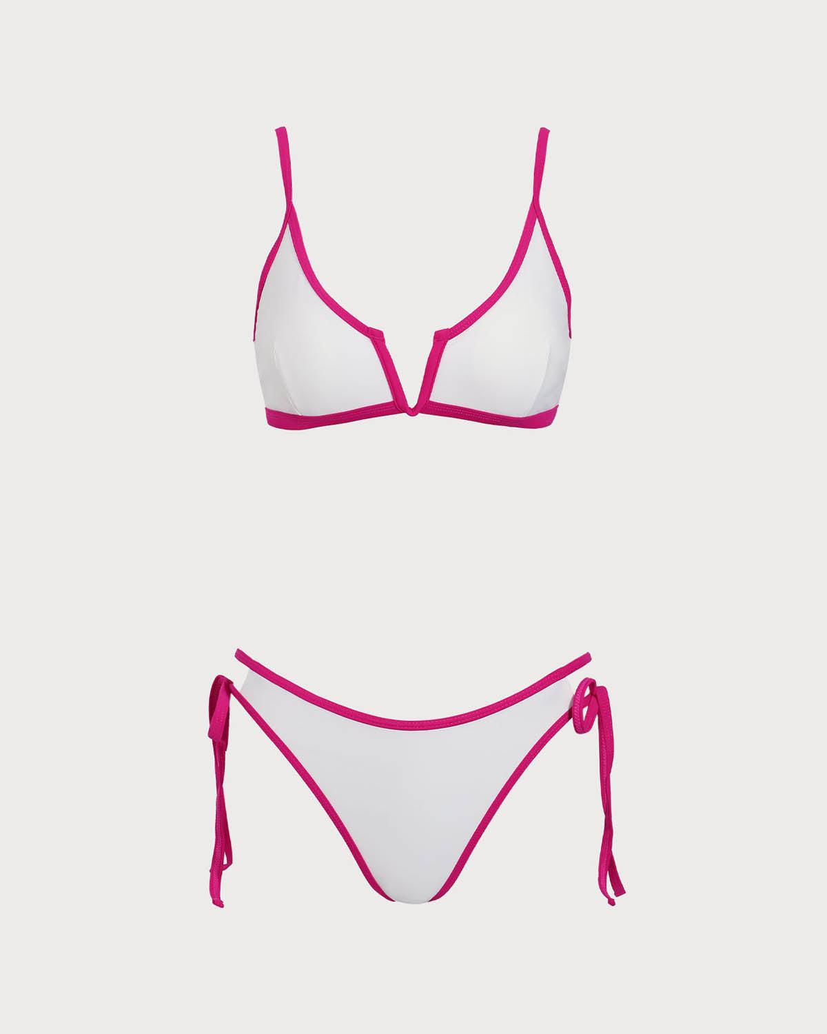 Pink Contrast Drawstring Bikini Set Product Image