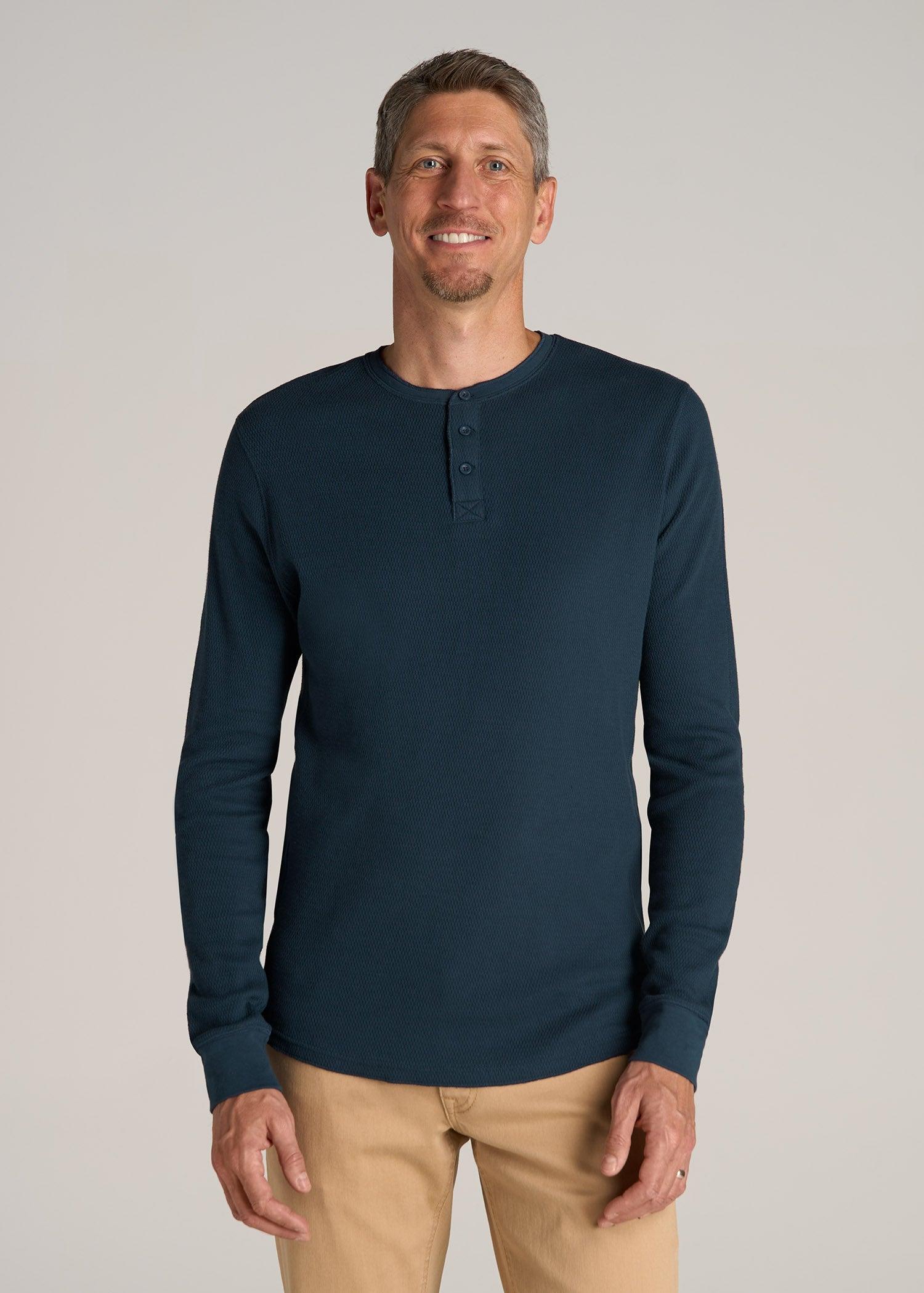 Double Honeycomb Thermal Long-Sleeve Henley Shirt for Tall Men in True Navy Male Product Image