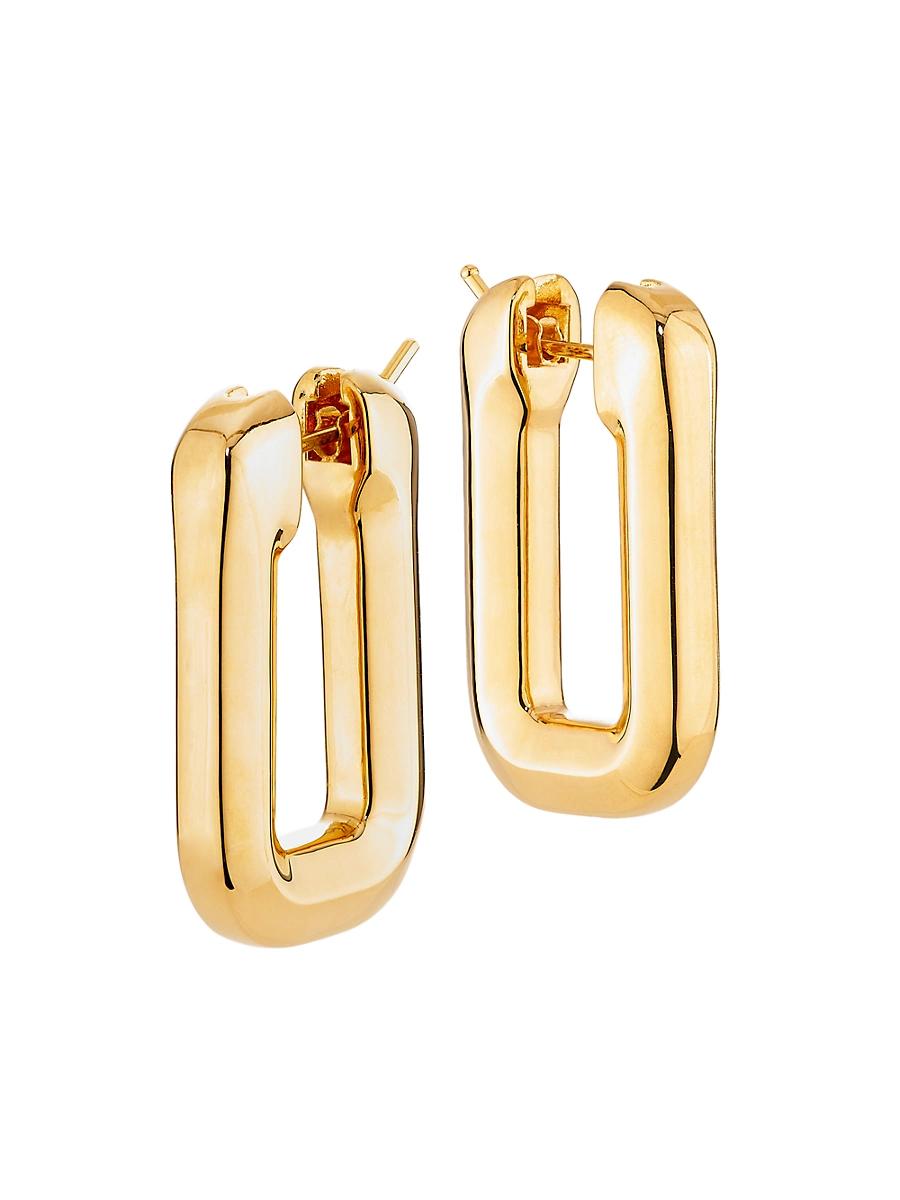 Womens 18K Yellow Gold Small Rectangular Hoop Earrings/18MM x 30MM Product Image
