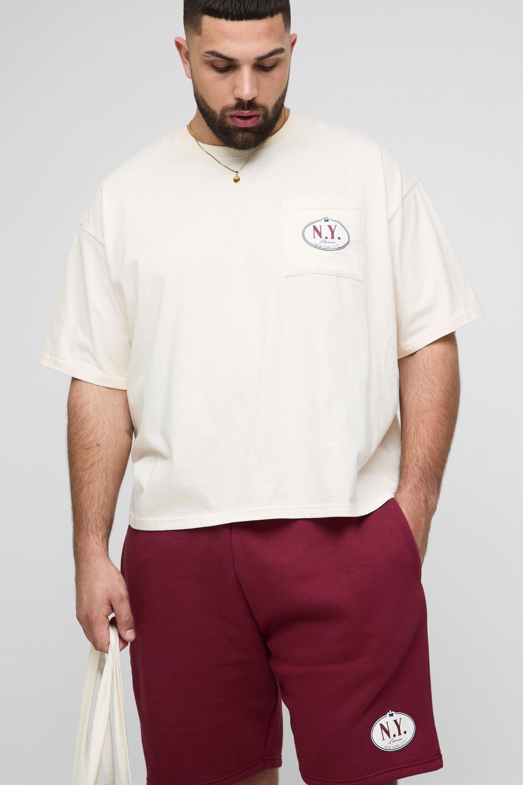 Plus Oversized Boxy Homme Print T-Shirt & Short Set | boohooMAN USA Product Image