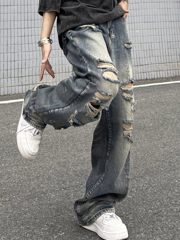 Faded Boyfriend Fit Frayed Ripped Jeans Product Image