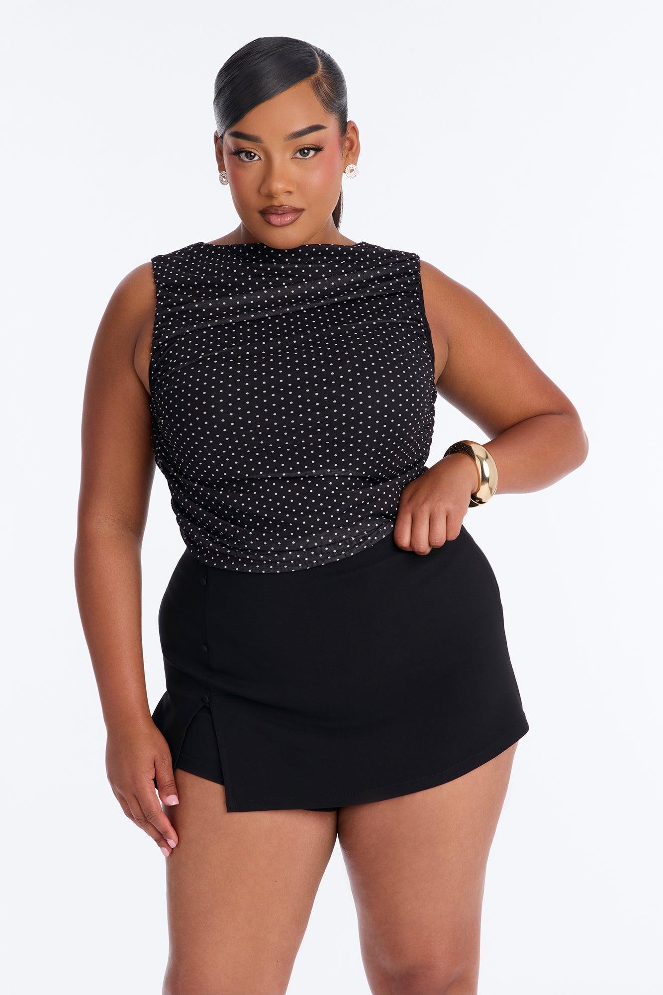 Maggie Polka Dot Mesh Ruched Sleeveless Bodysuit - Black/combo Female Product Image