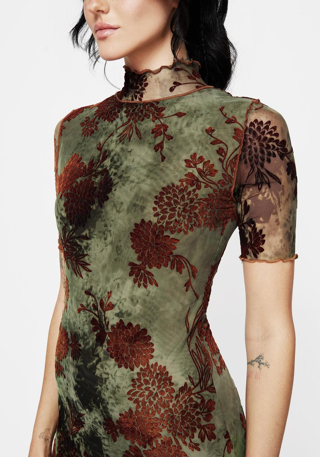 Rosaleigh Flock Velour Mesh Short Sleeved Midaxi Dress Product Image