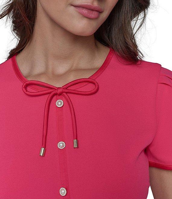 KARL LAGERFELD PARIS Short Sleeve Scuba Crepe Aline Dress Product Image