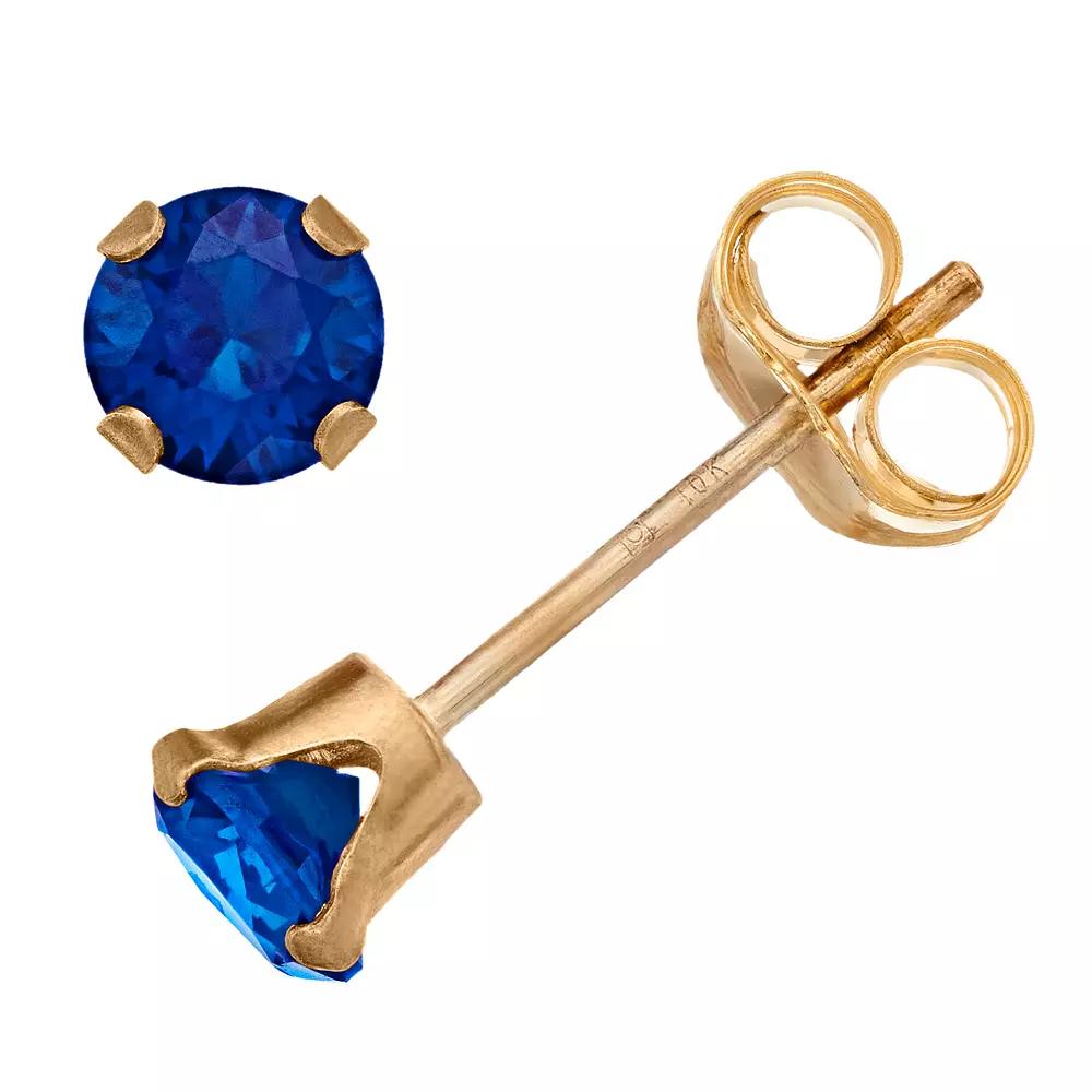 Pure Gem Collection 10k Gold Lab-Created Sapphire Stud Earrings, Women's Product Image