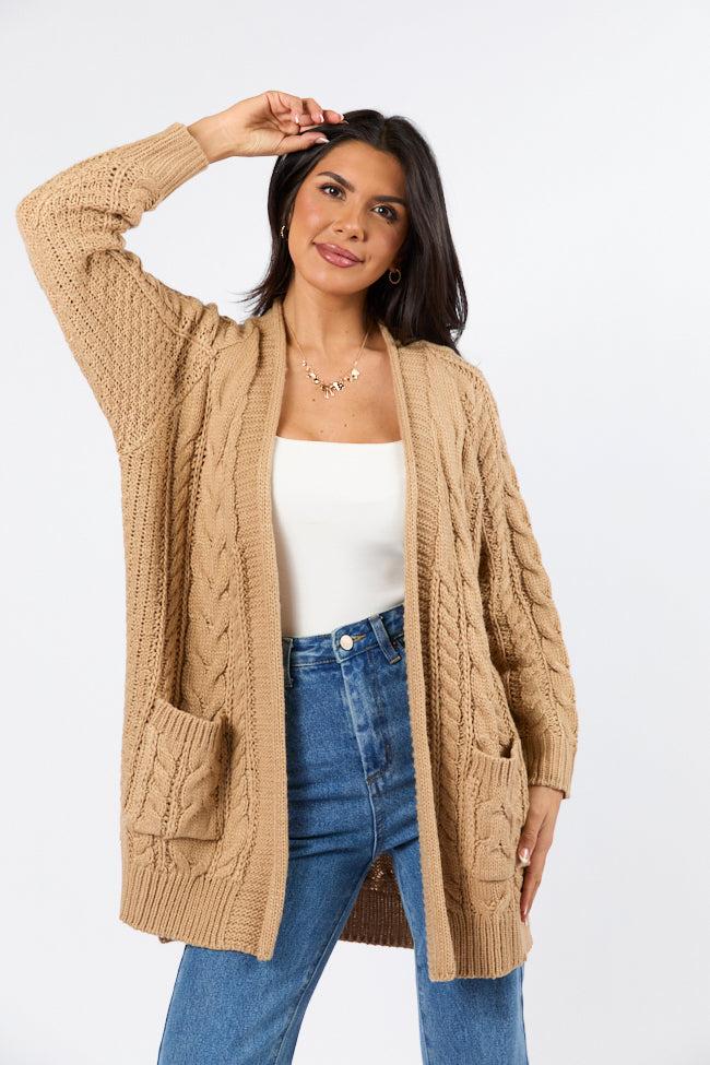 Sweet Nothings Tan Chunky Cable Knit Cardigan FINAL SALE Product Image