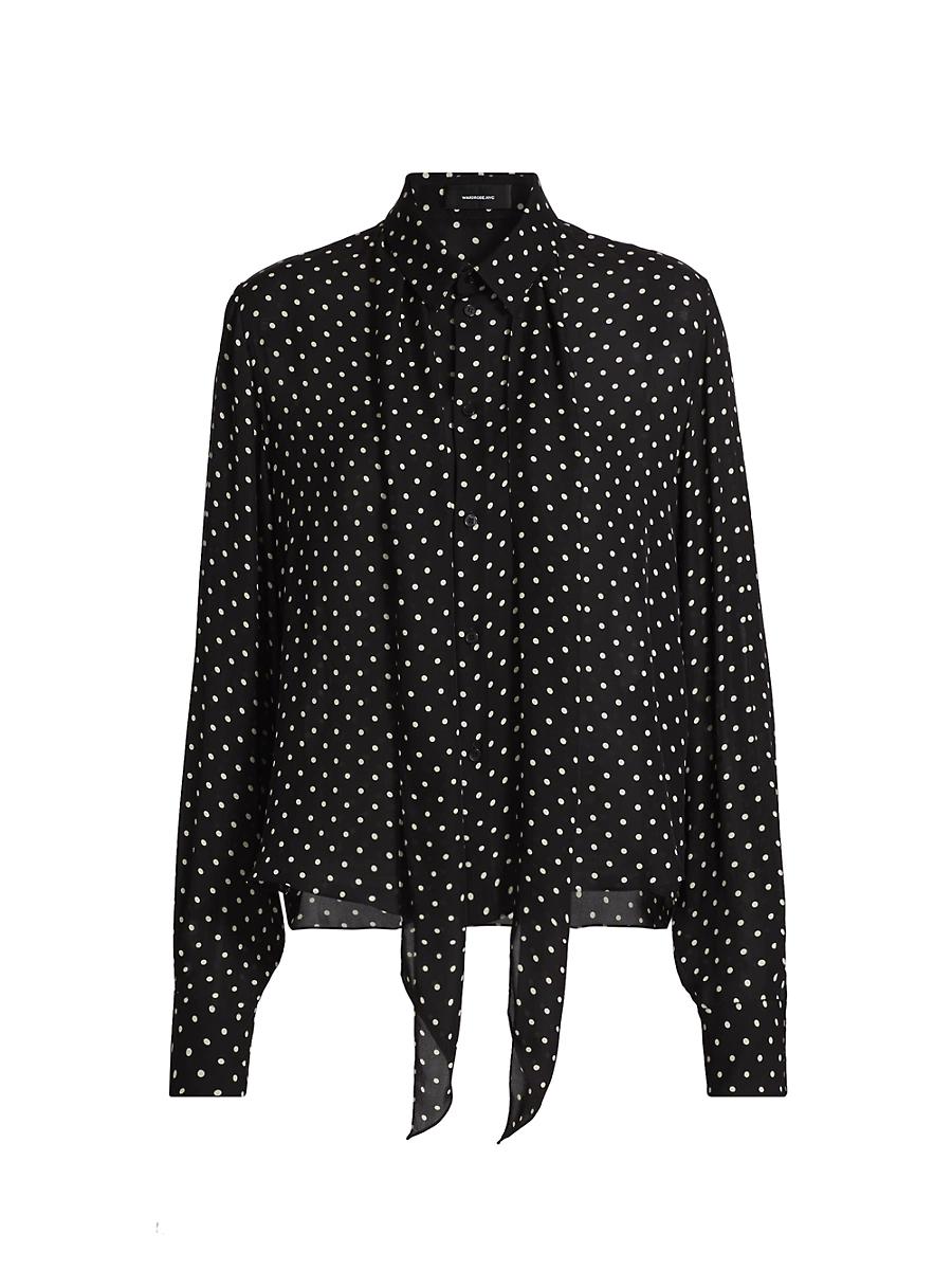 Womens Polka Dot Silk Tie-Neck Blouse Product Image