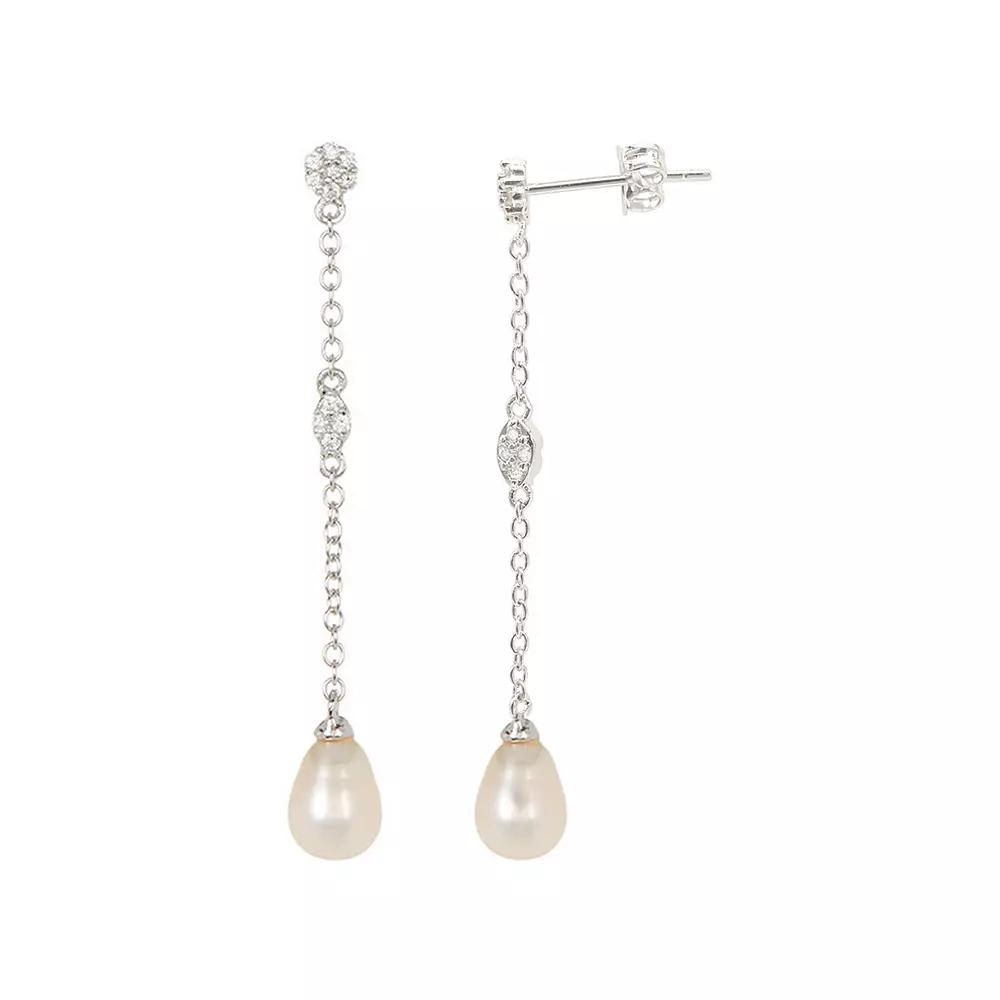 Adornia Silver Tone Freshwater Cultured Pearl & Cubic Zirconia Drop Earrings, Women's Product Image