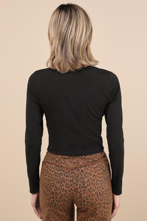 Flirty Possibility Black Twist-Front Crop Top Product Image