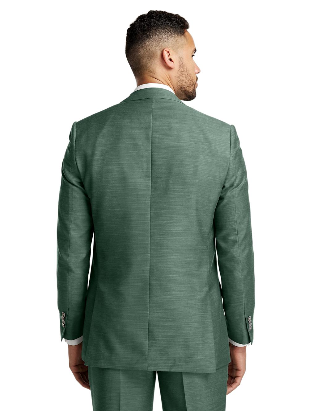 Microfiber Linen Blend Single Breasted Peak Lapel Suit Jacket - Green Product Image