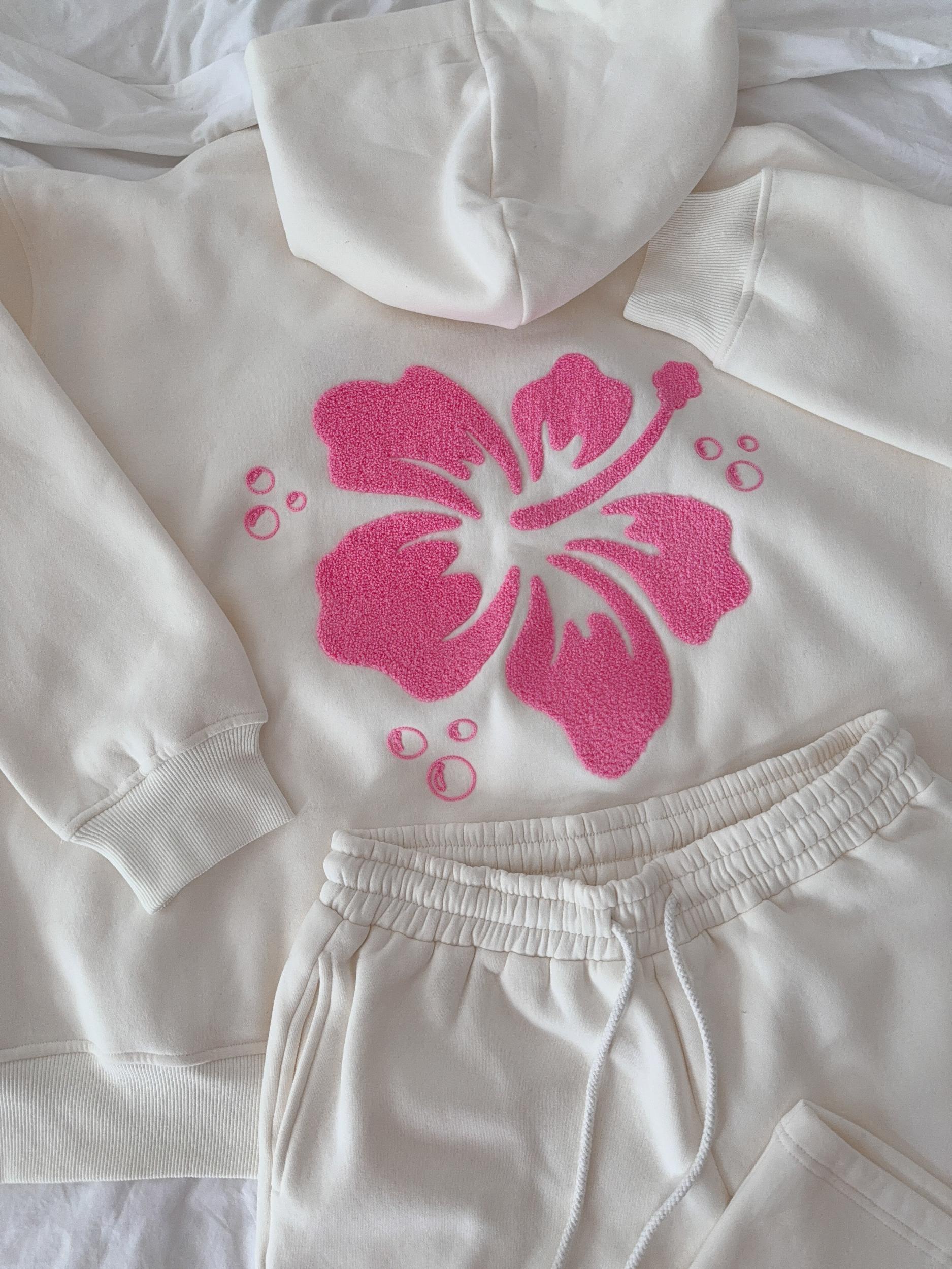 Ivory Hibiscus Flower Hoodie Product Image