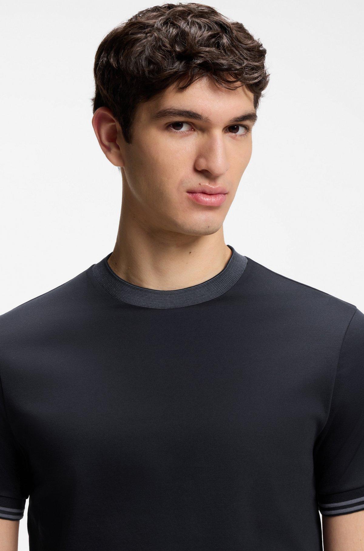 Contrast-tipping slim-fit T-shirt in mercerised cotton Product Image