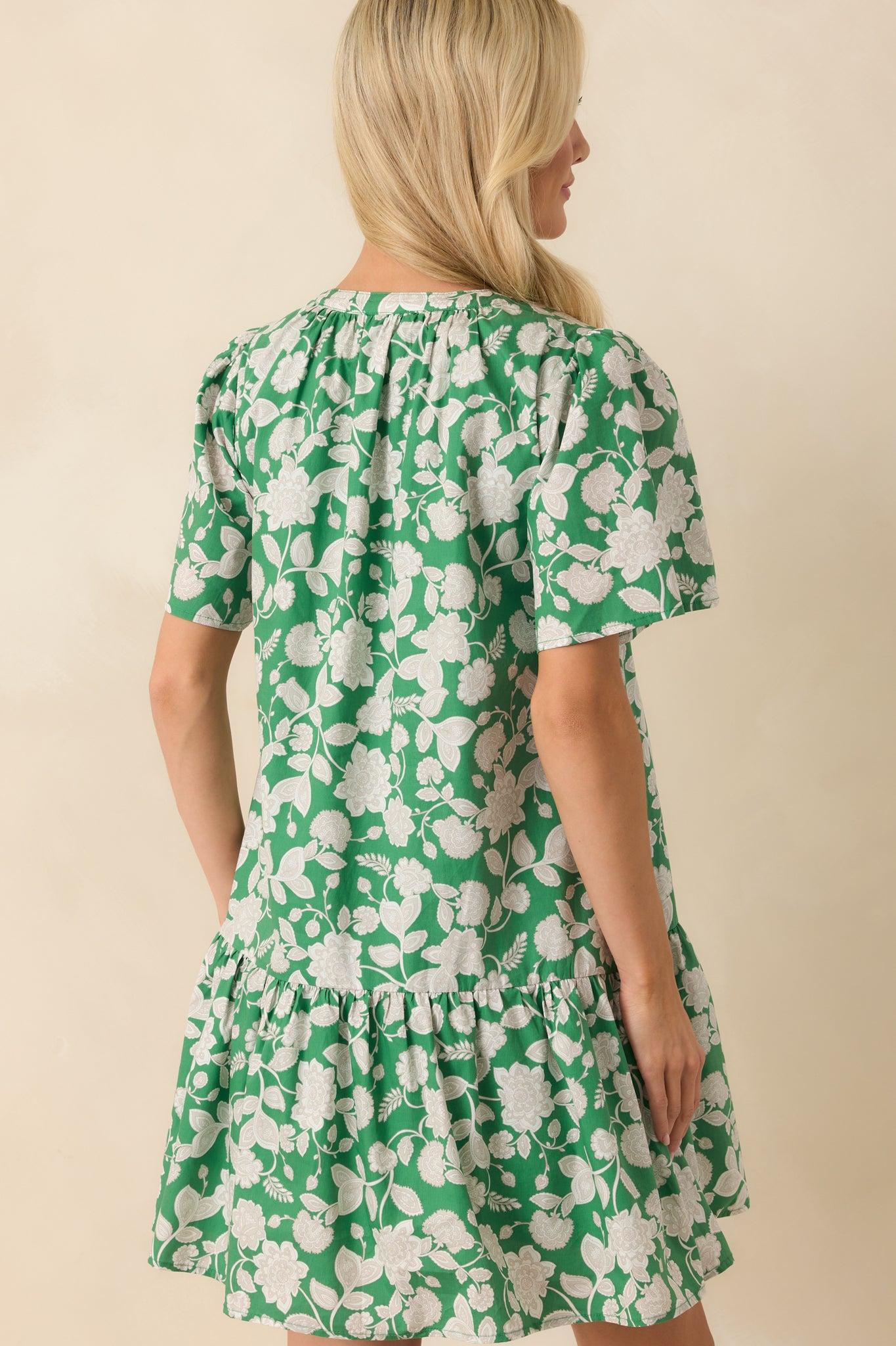 Where It All Begins Green Floral Print Cotton Mini Dress Product Image